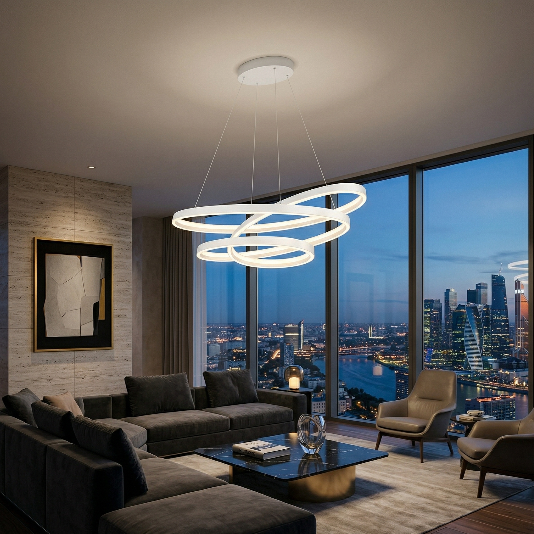 Lustra LED Suspendata Ciola White CINQUE Premium Echivalent 1200W