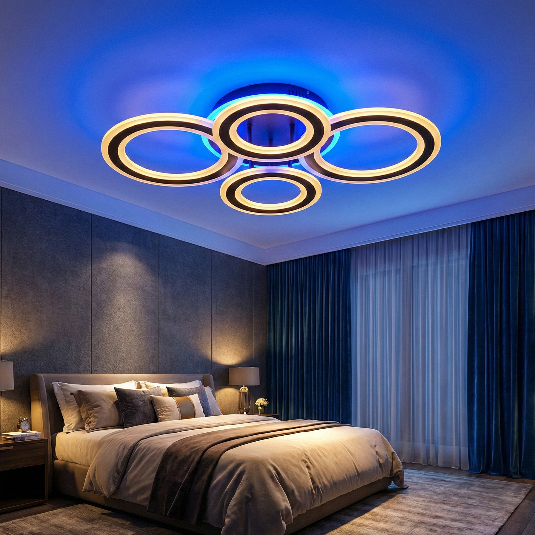 Lustra LED 4 Circle GRIDLINE RGB Neagra Echivalent 600W Telecomanda