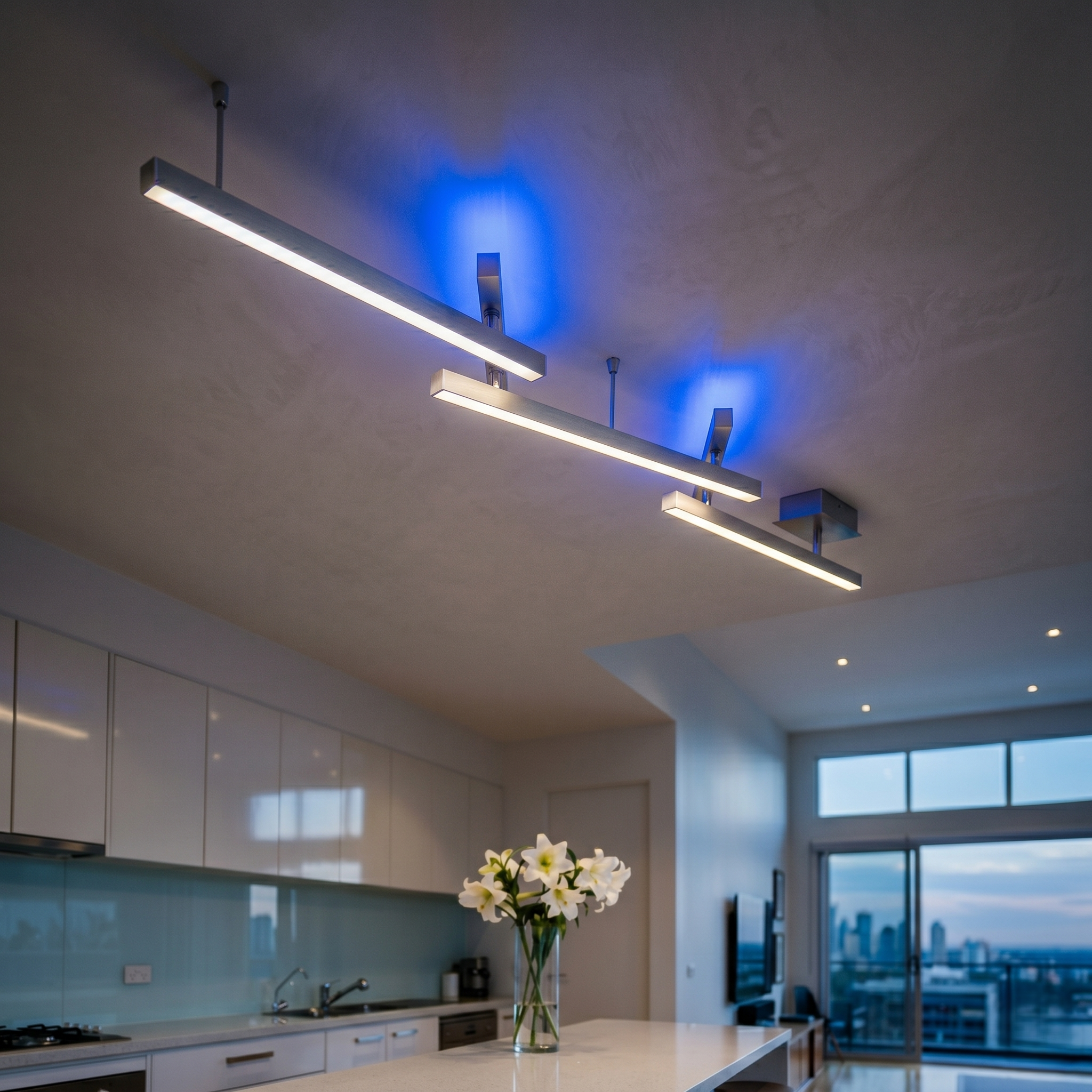 Lustra LED Premium RGBW MELBY Argintie Reglabila 242cm Echivalent 200W Telecomanda