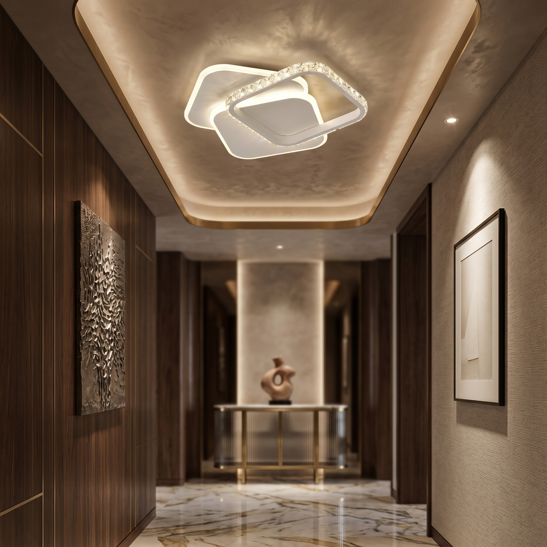 Lustra LED SQUARES Cristal 30cm, Echivalent 200W