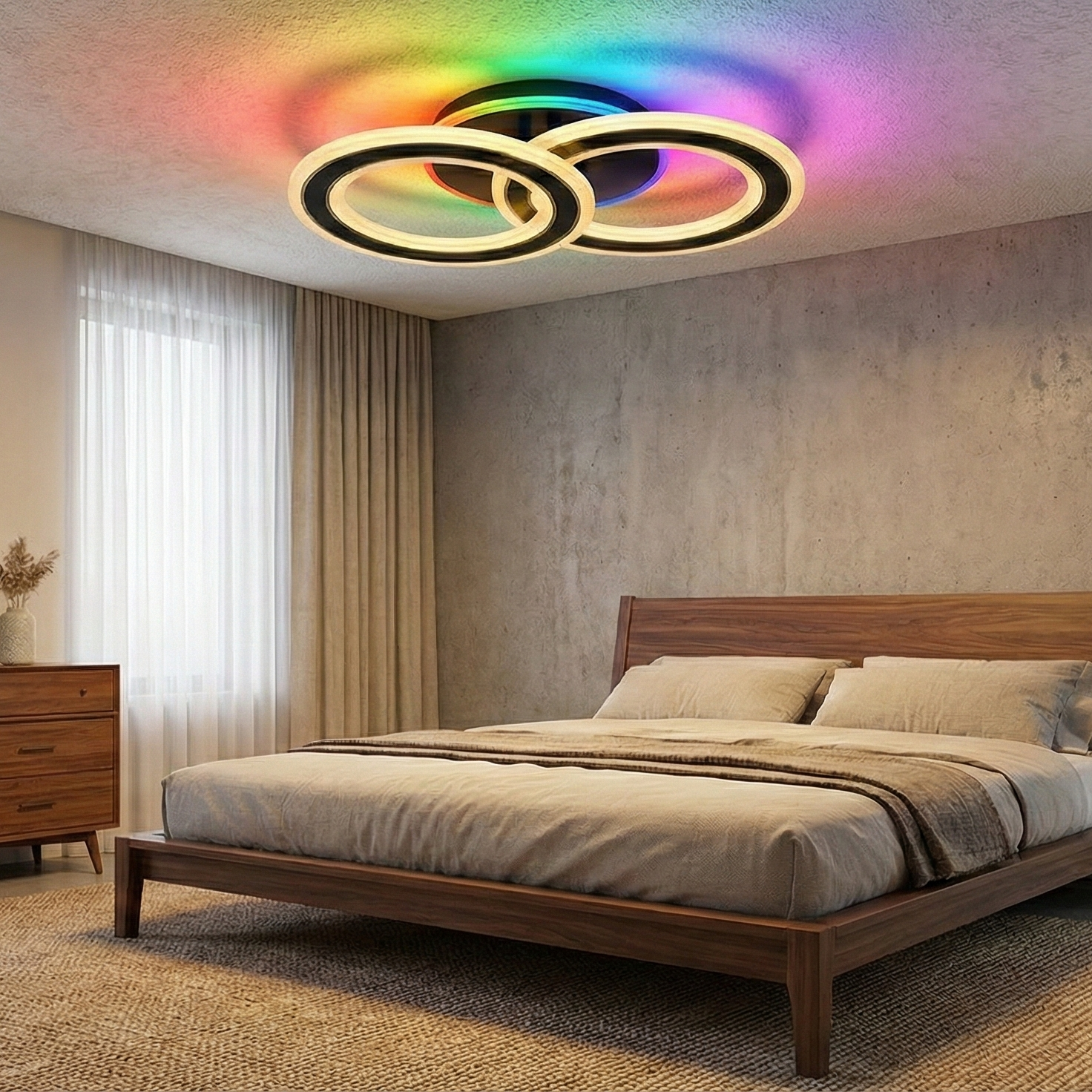 Lustra LED Two Circle GRIDLINE Neagra RGB Echivalent 400W Telecomanda