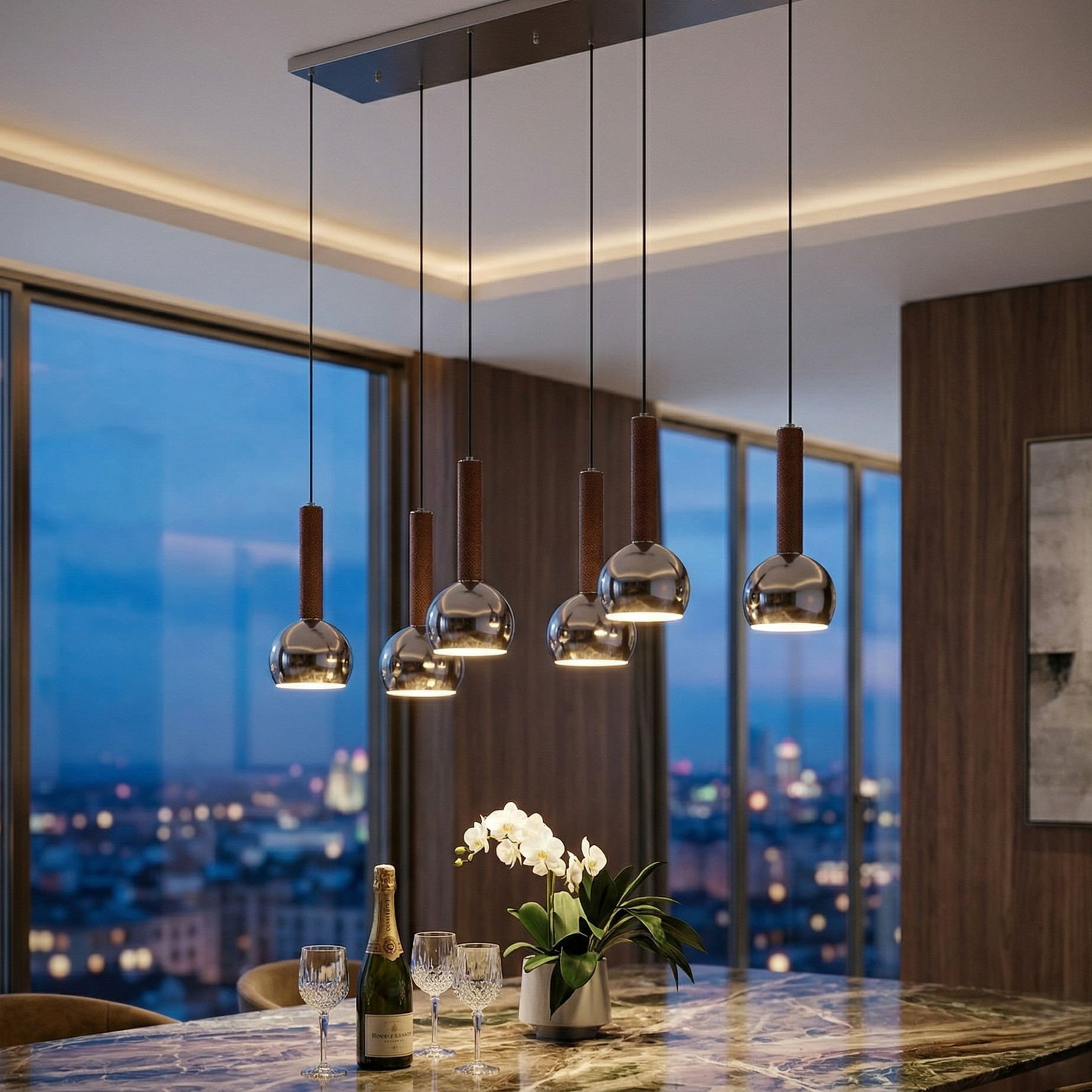 Lustra Suspendata Liniara Ciliana Brown 6xE27 CINQUE Premium