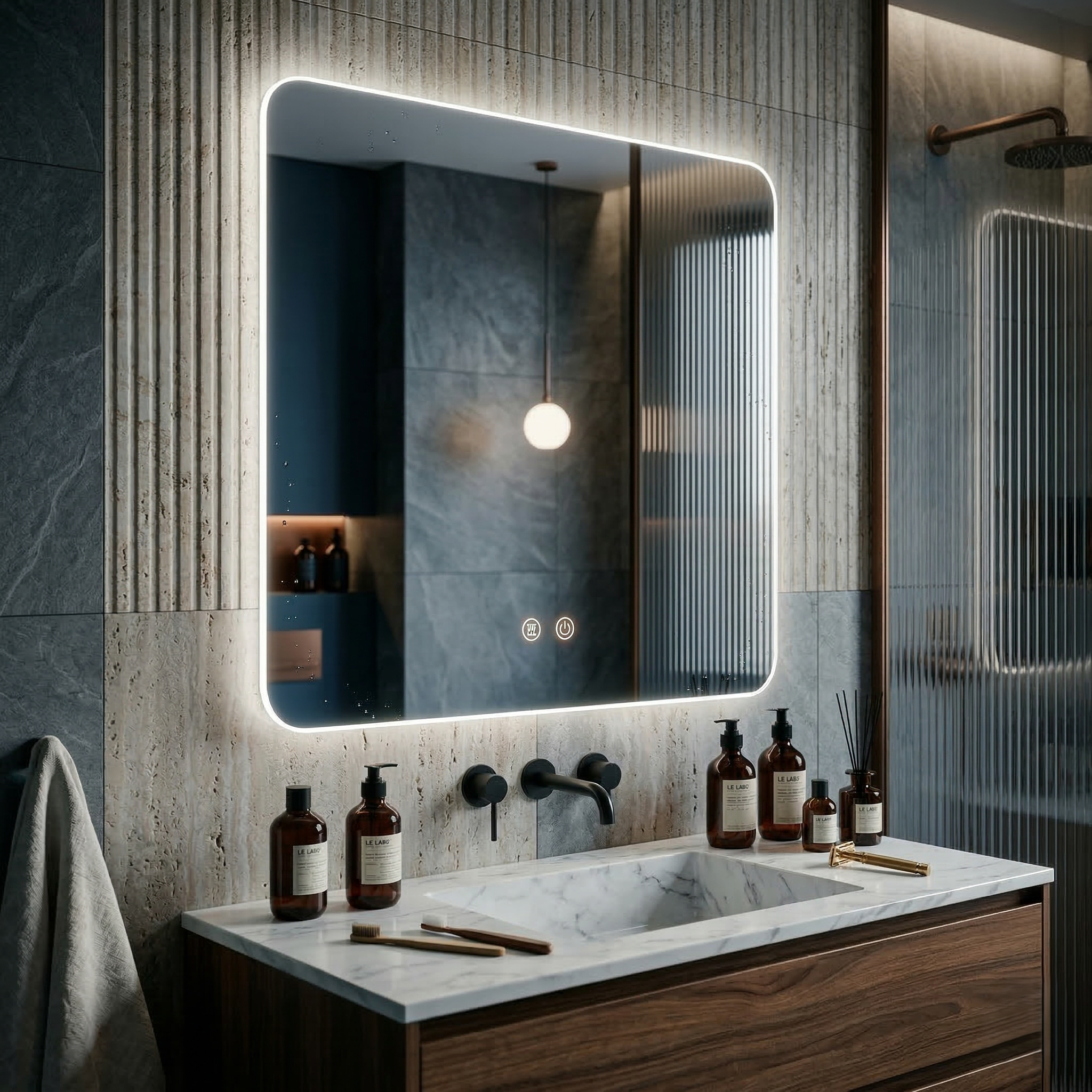 Oglinda LED Patrata FRAMELESS 70x70CM, Dezaburire, 3 Lumini si Touch