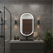 Oglinda LED Helmut Black – 50x80 cm 3 Lumini, Senzor, Rama Neagra, Dezaburire si Ceas