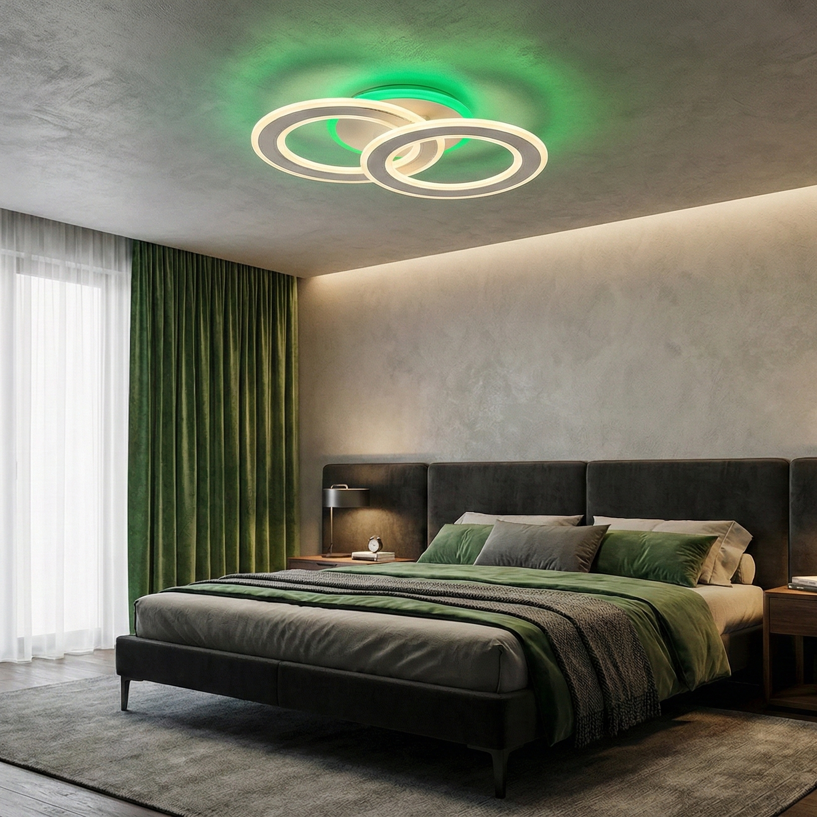 Lustra LED Two Circle GRIDLINE Alba RGB Echivalent 400W Telecomanda