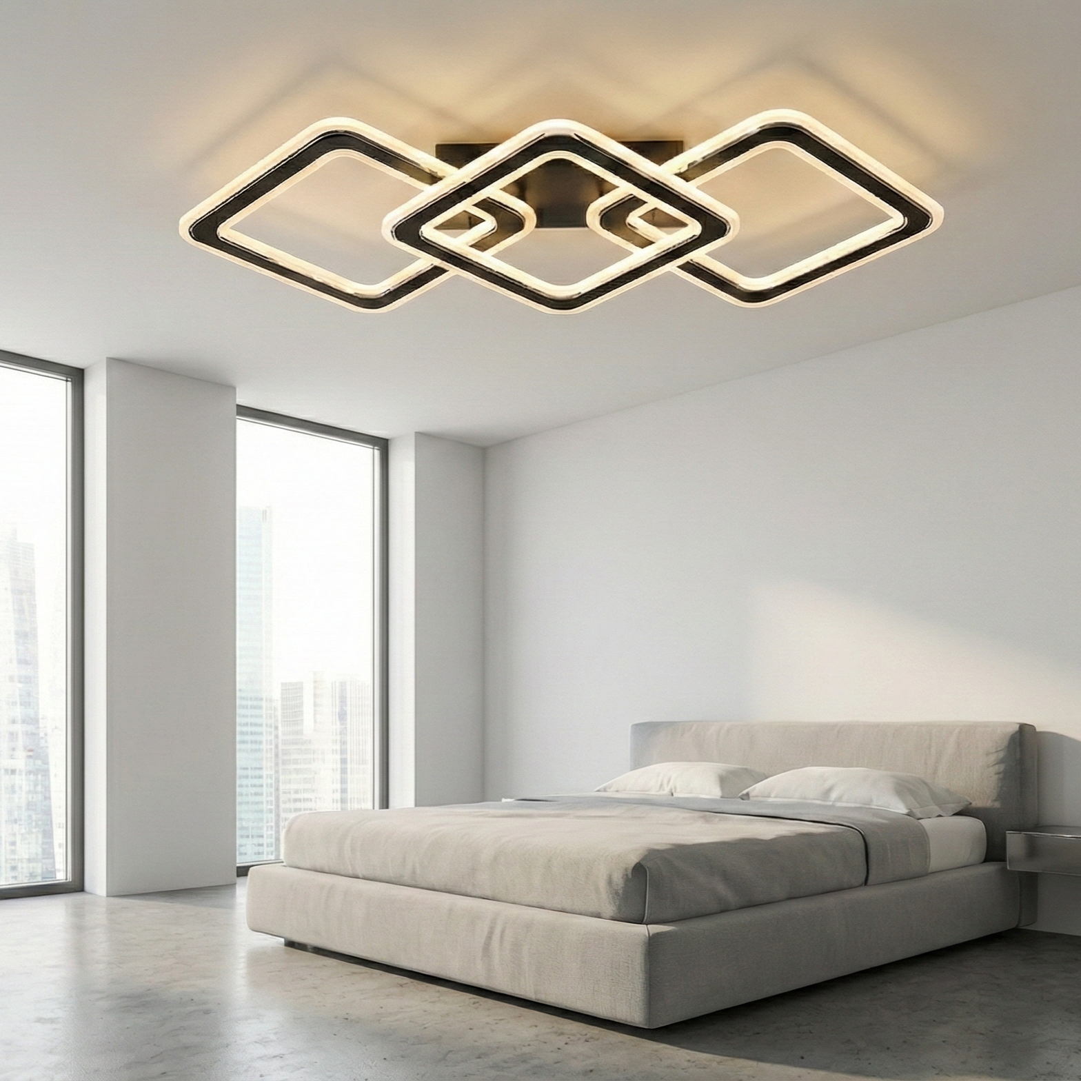Lustra LED Triple Square GRIDLINE Negru Echivalent 600W Telecomanda