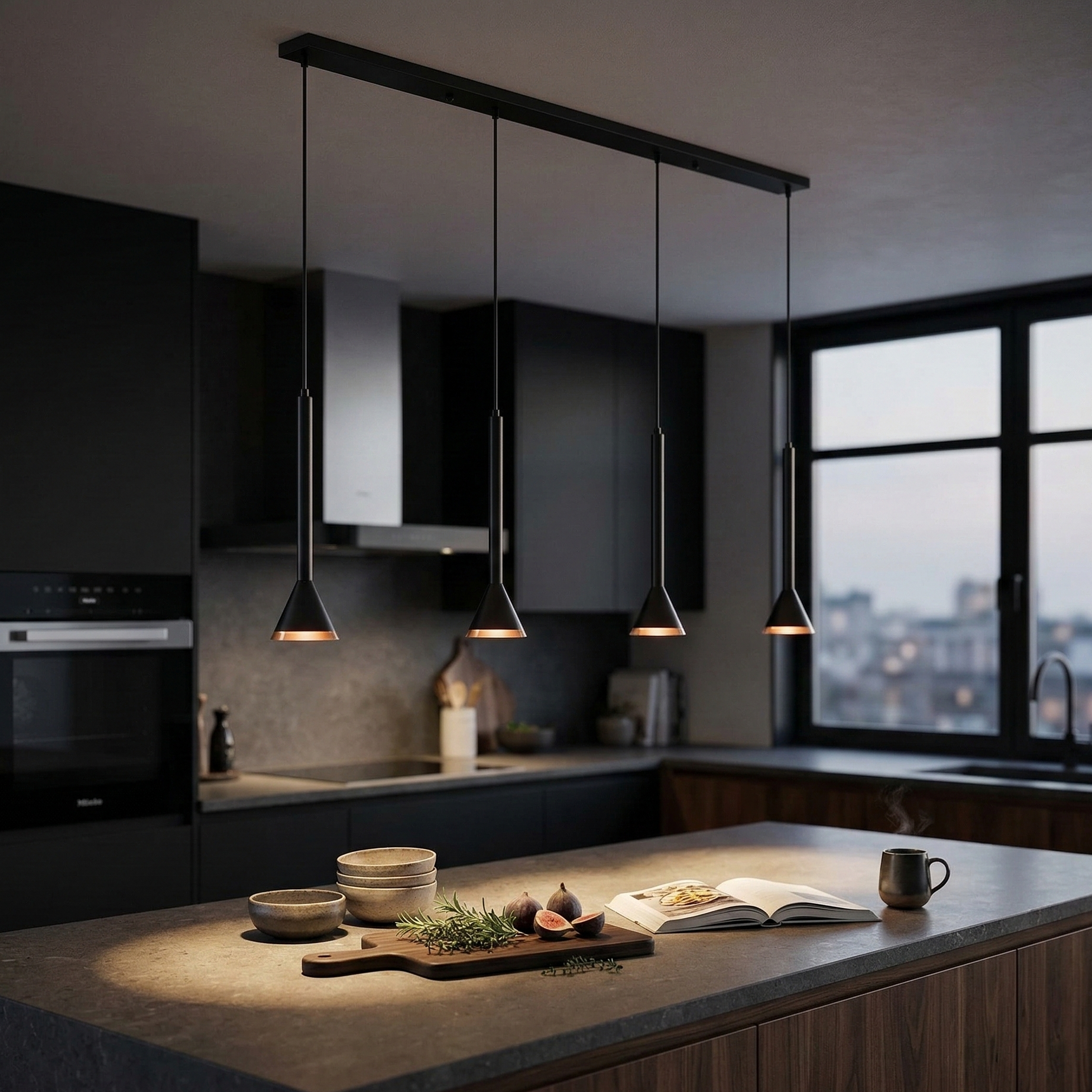 Lustra Suspendata Liniara Modern Black SKARN 4xGU10