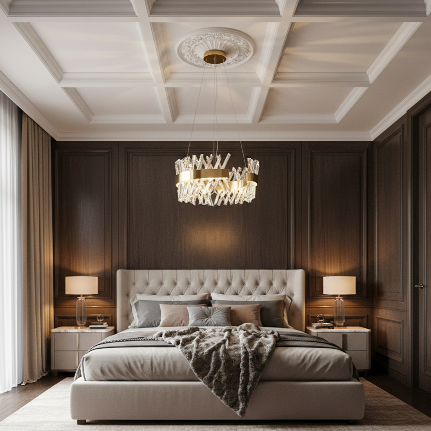 Lustra LED Suspendata Valdoria Gold Cristal Telecomanda 50CM