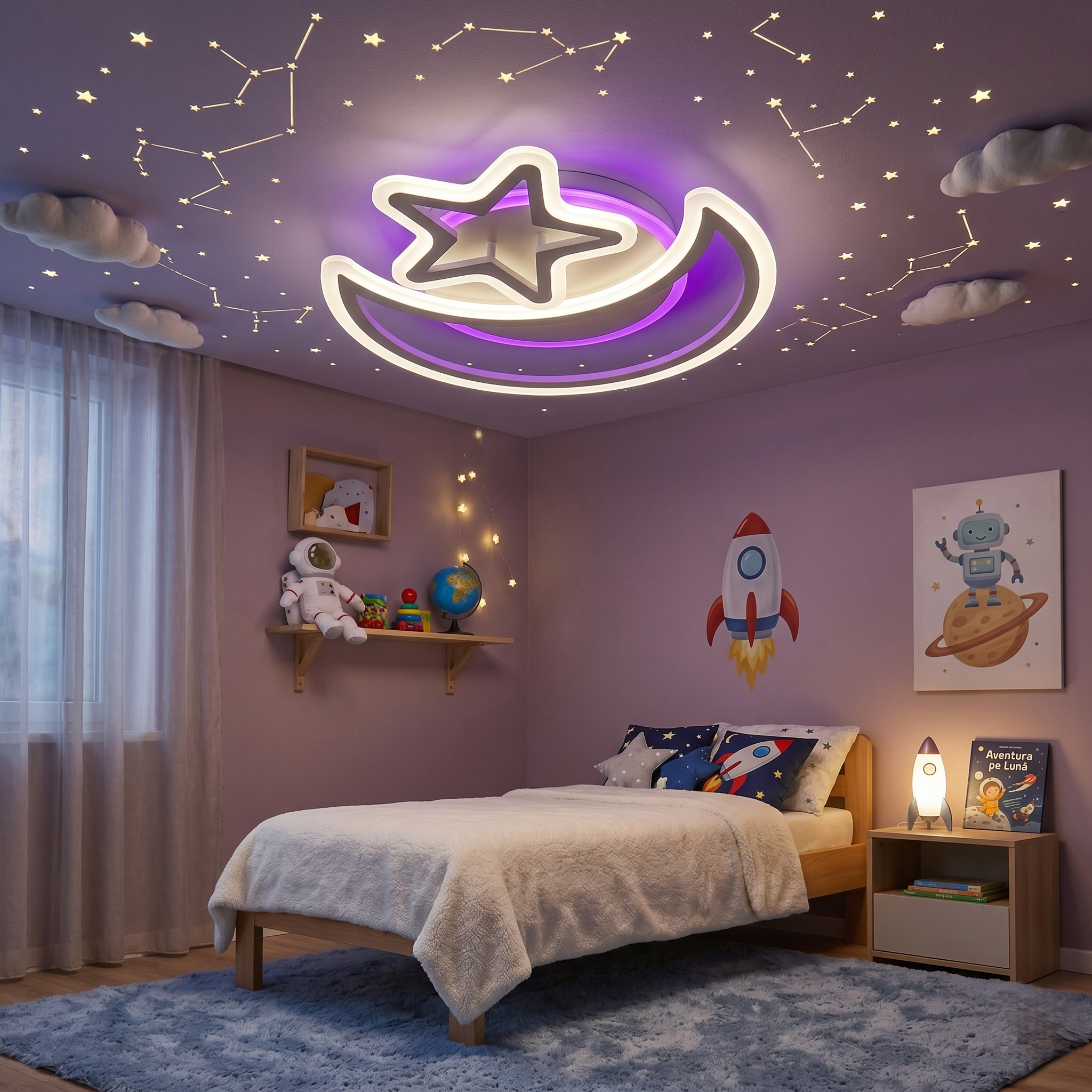 Lustra LED SEMILUNA Alba RGB Echivalent 600W Telecomanda