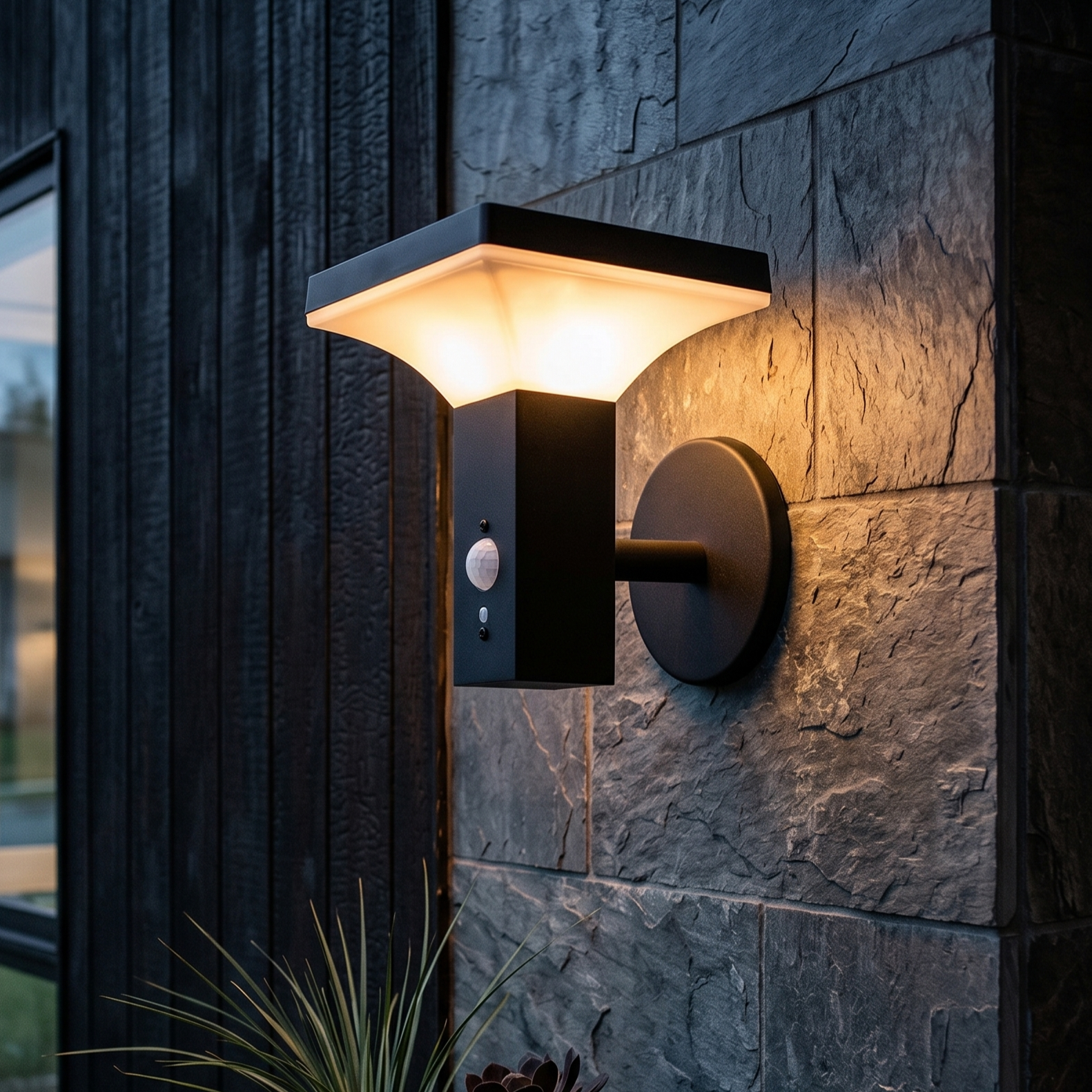 Aplica LED Solara 4W LUNOQ Exterior cu Senzor Neagra Premium