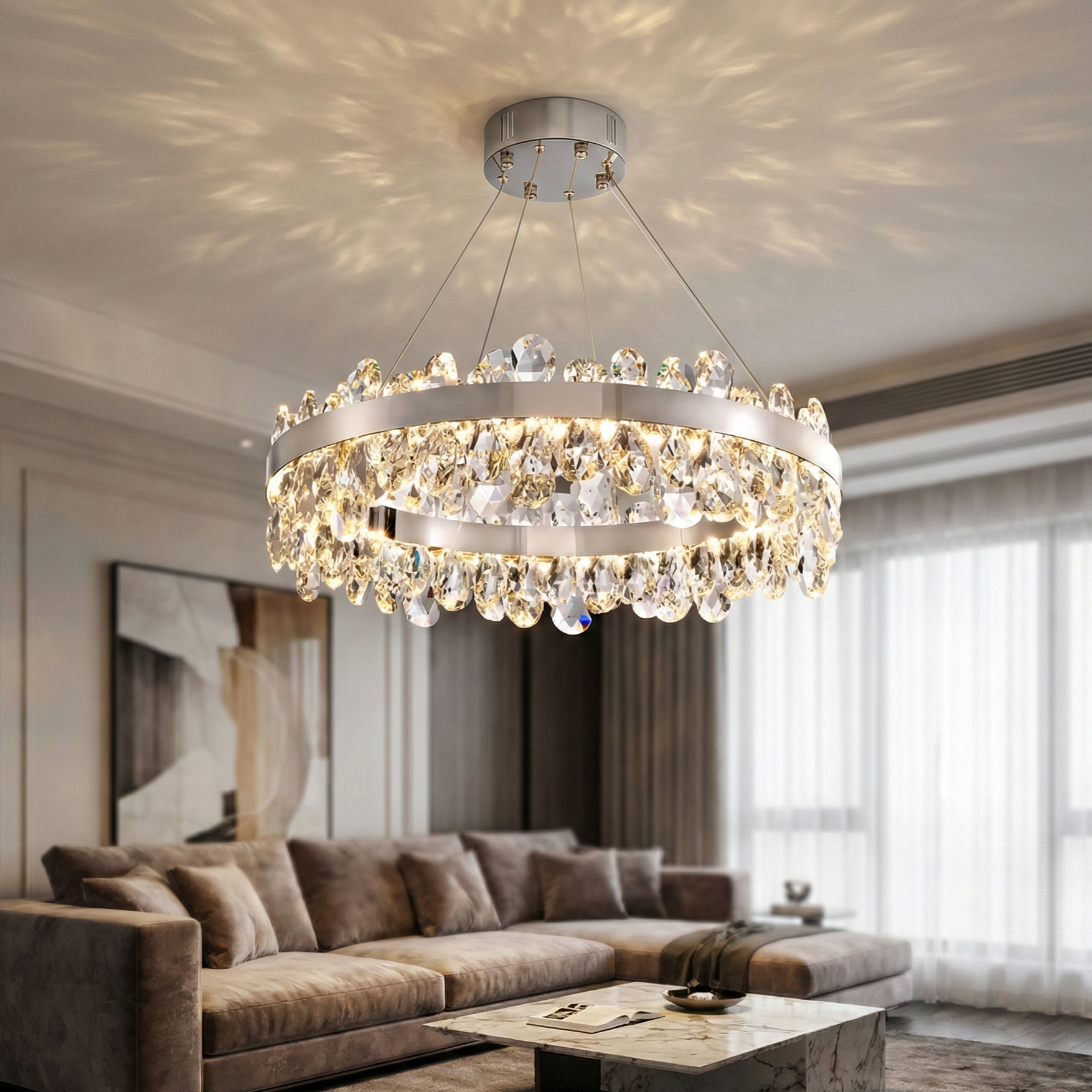 Lustra LED Suspendata Astralis Silver Cristal Telecomanda 60CM