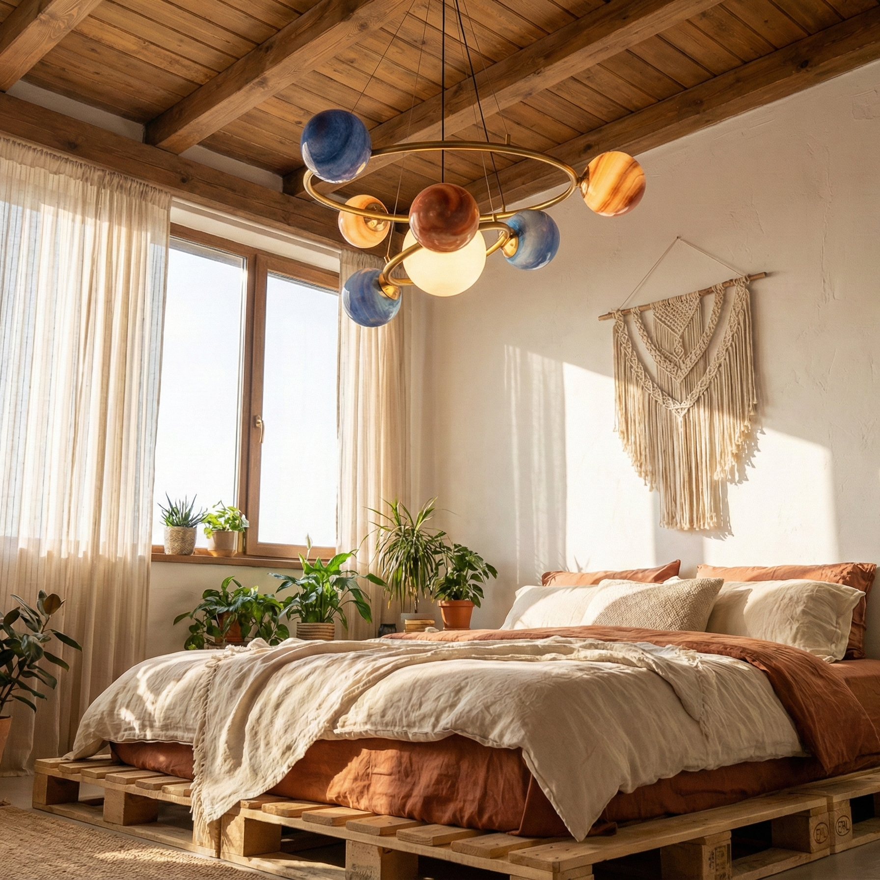 Lustra Suspendata Abajur Mat Gold Murano Style 7xE27