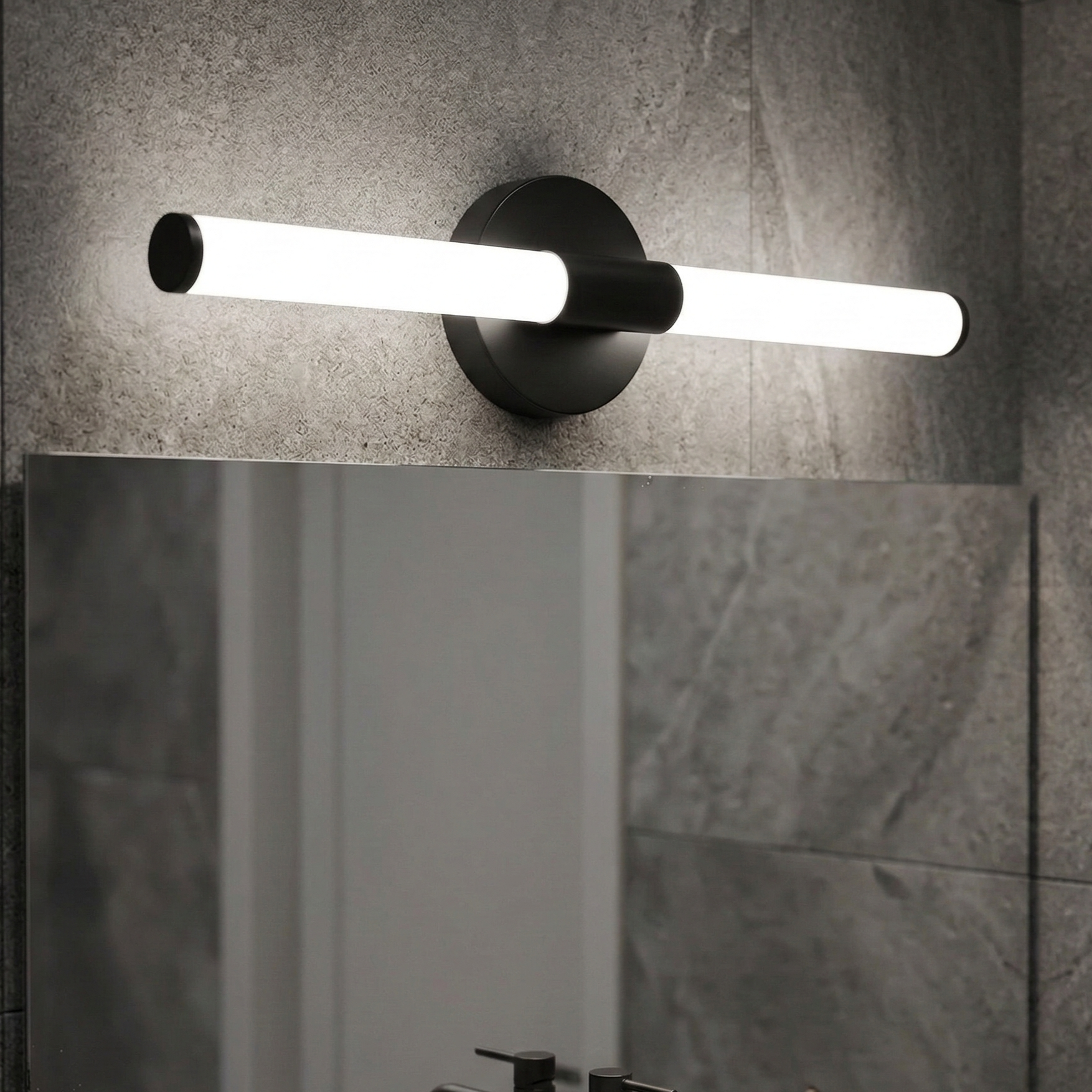 Aplica LED Baie 7W ELVORA Neagra 45cm 3 Lumini din Buton