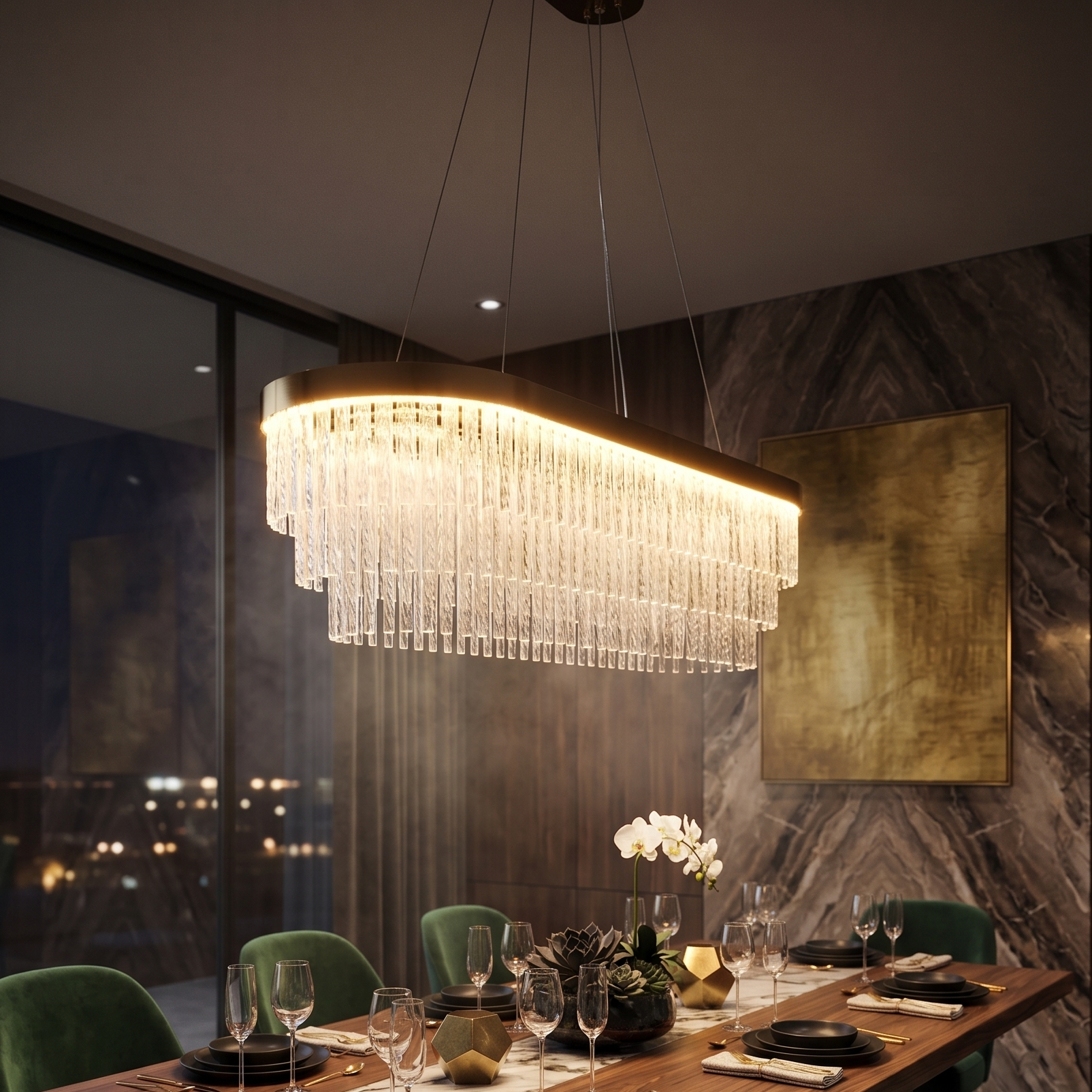 Lustra LED Suspendata ELARIS Gold 80x30CM Echivalent 800W