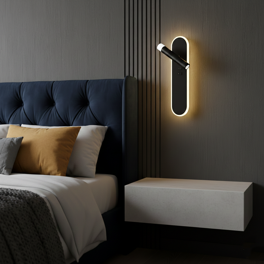 Aplica LED Liniara Neagra 30cm AXIS cu Spot Orientabil si Buton ON/OFF