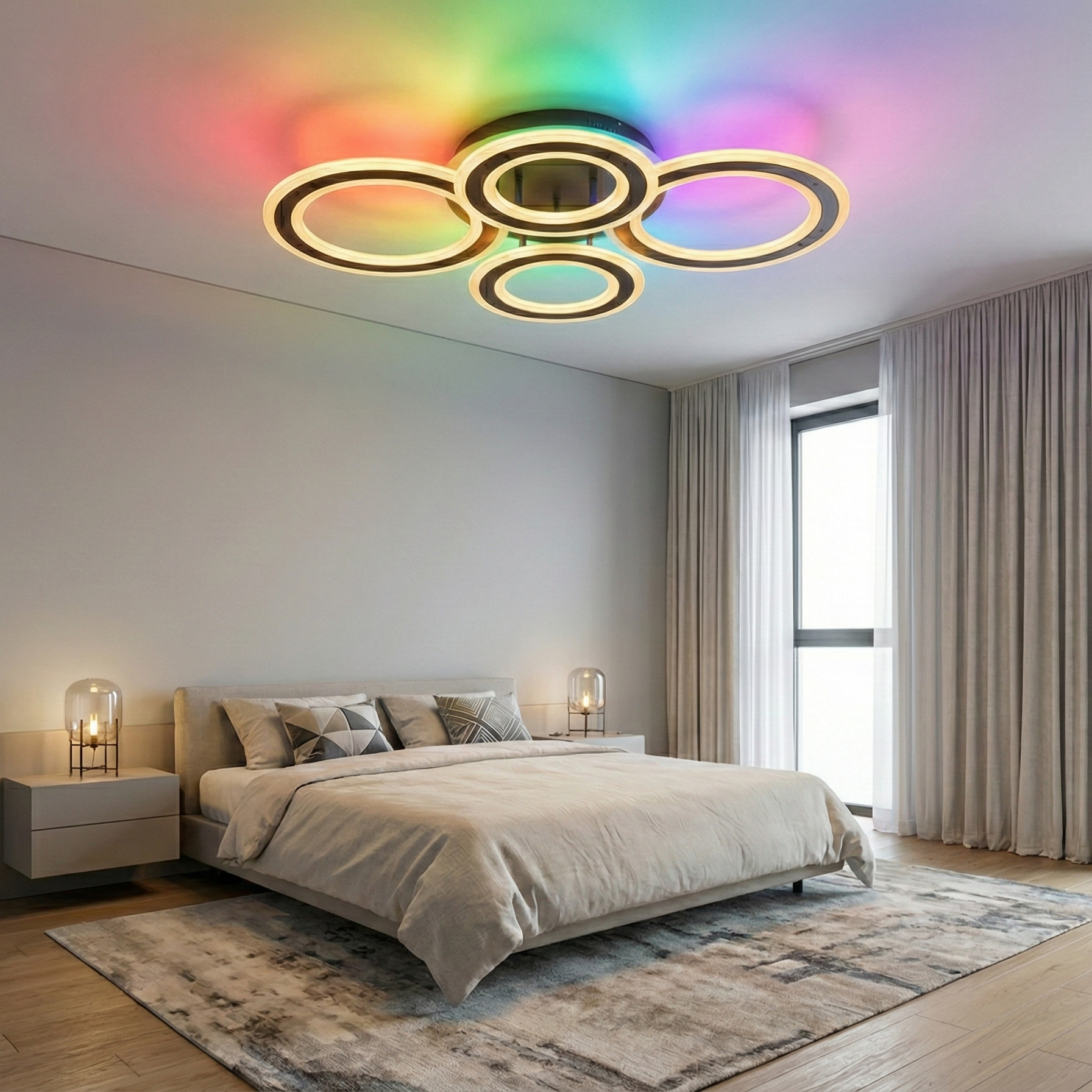 Lustra LED 4 Circle GRIDLINE RGB Neagra Echivalent 600W Telecomanda