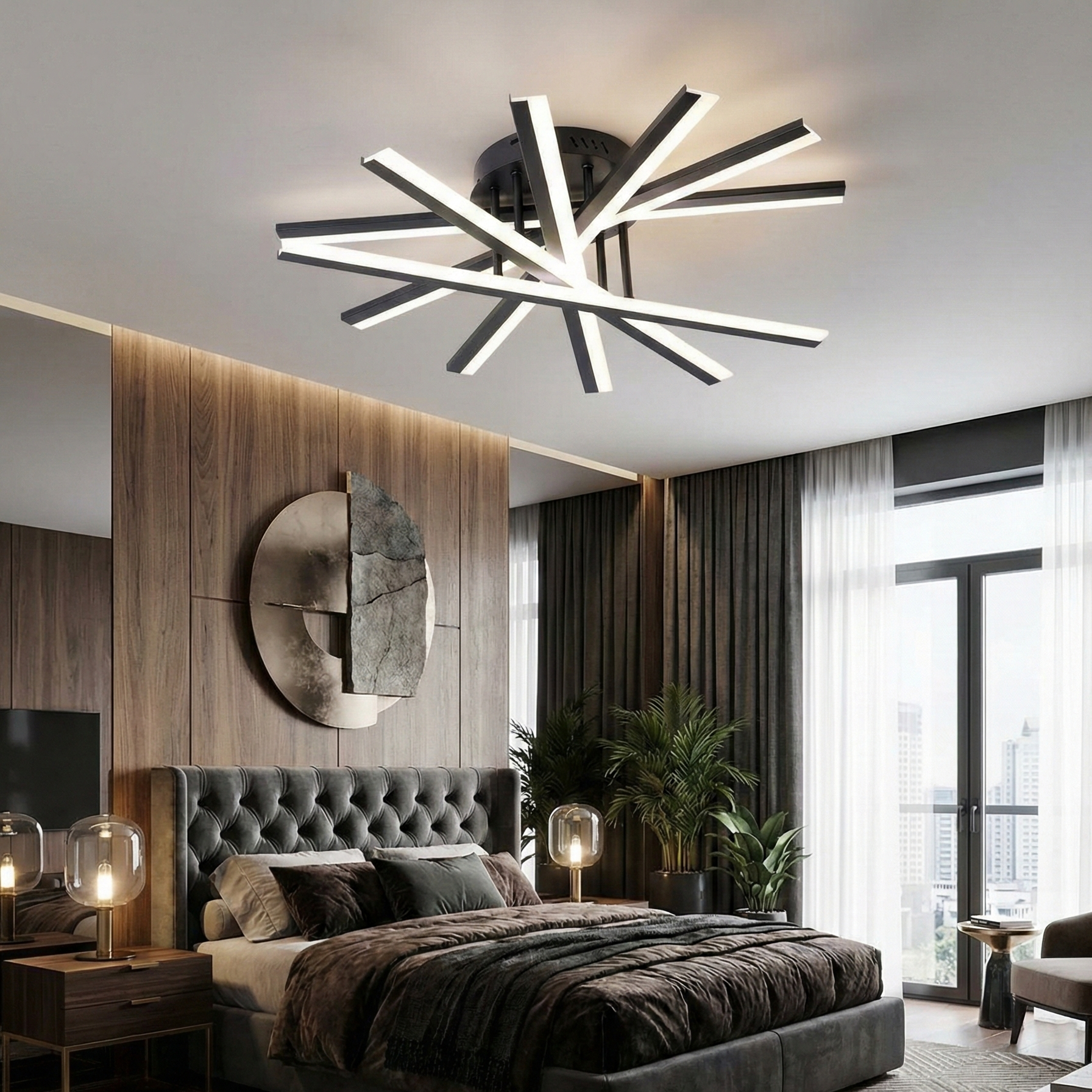 Lustra LED 6 CROSS LINNES Negru Echivalent 600W Telecomanda