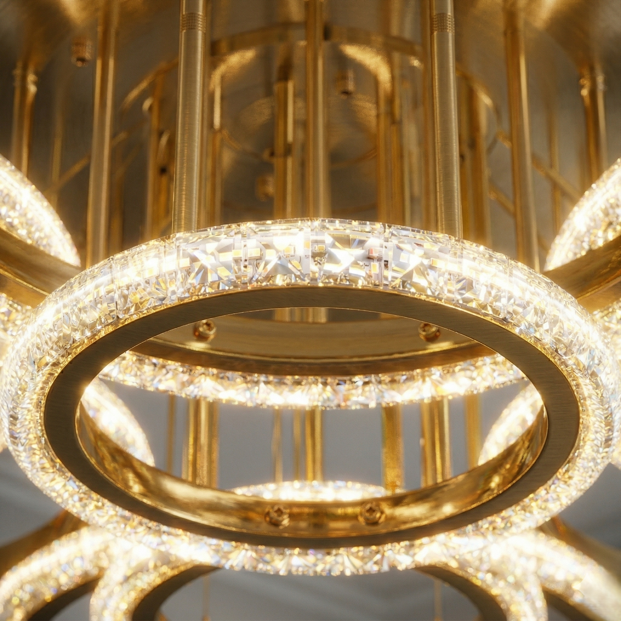 Lustra LED Brevia Circle Gold Gigant 4+4 Echivalent 1000W Telecomanda