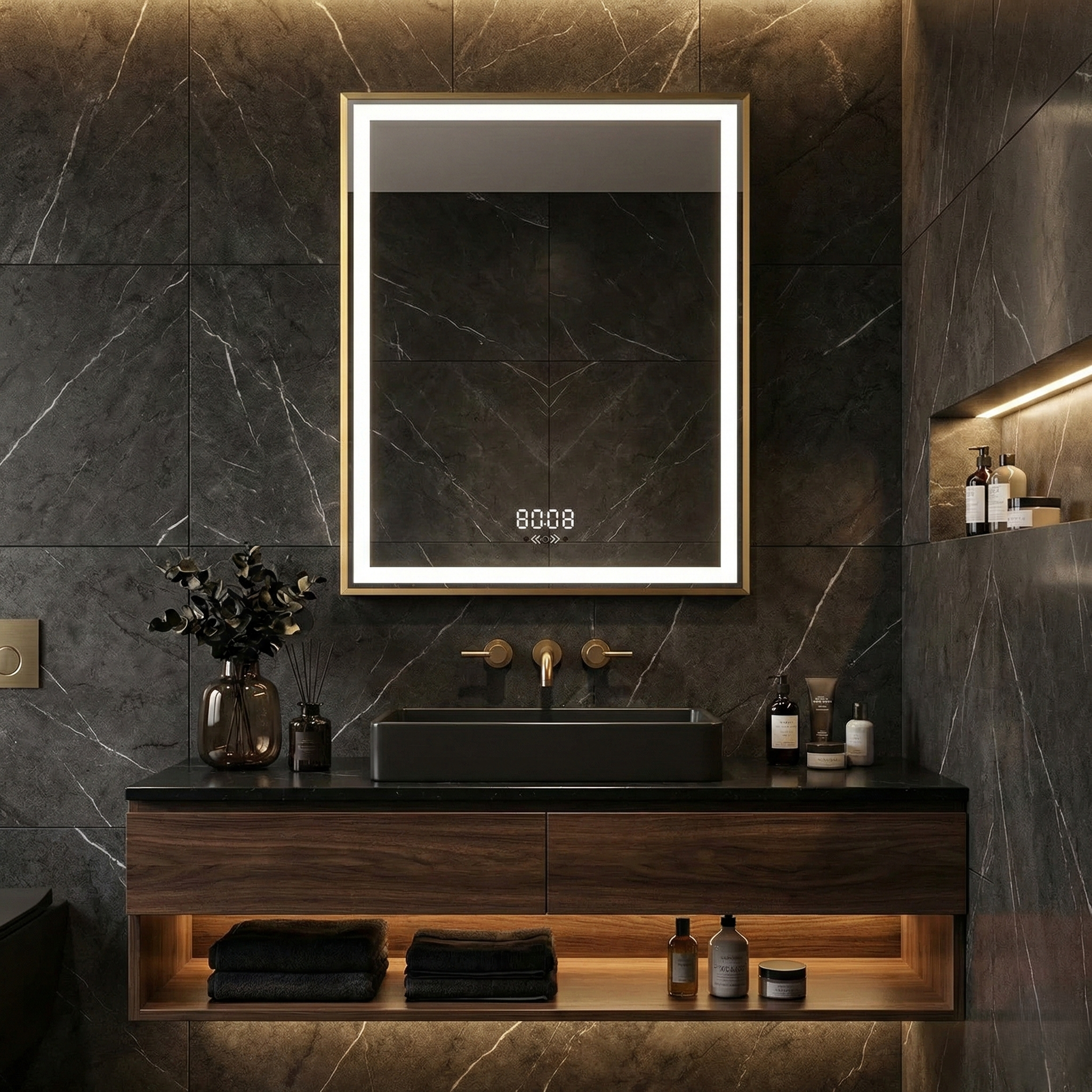 Oglinda LED LUNAVIA - 60x80cm Dezaburire si Ceas, Senzor, 3 Lumini