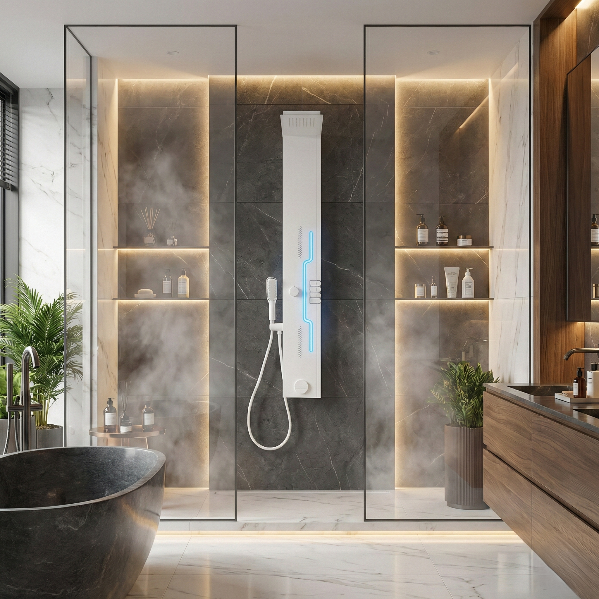 Panou de Dus Premium White AquaSpectra - LED, Masaj, 144CM