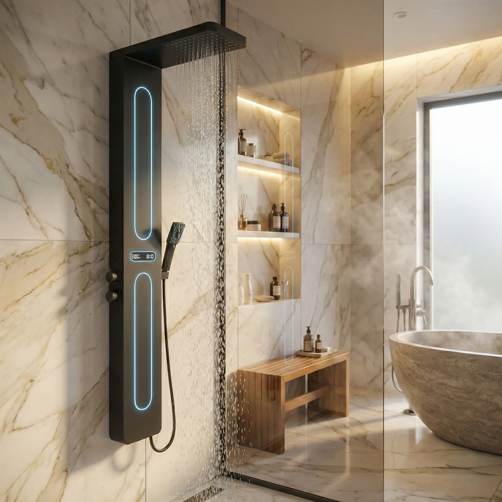 Panou de Dus Premium AquaPrime - Masaj, LED, Ecran Digital