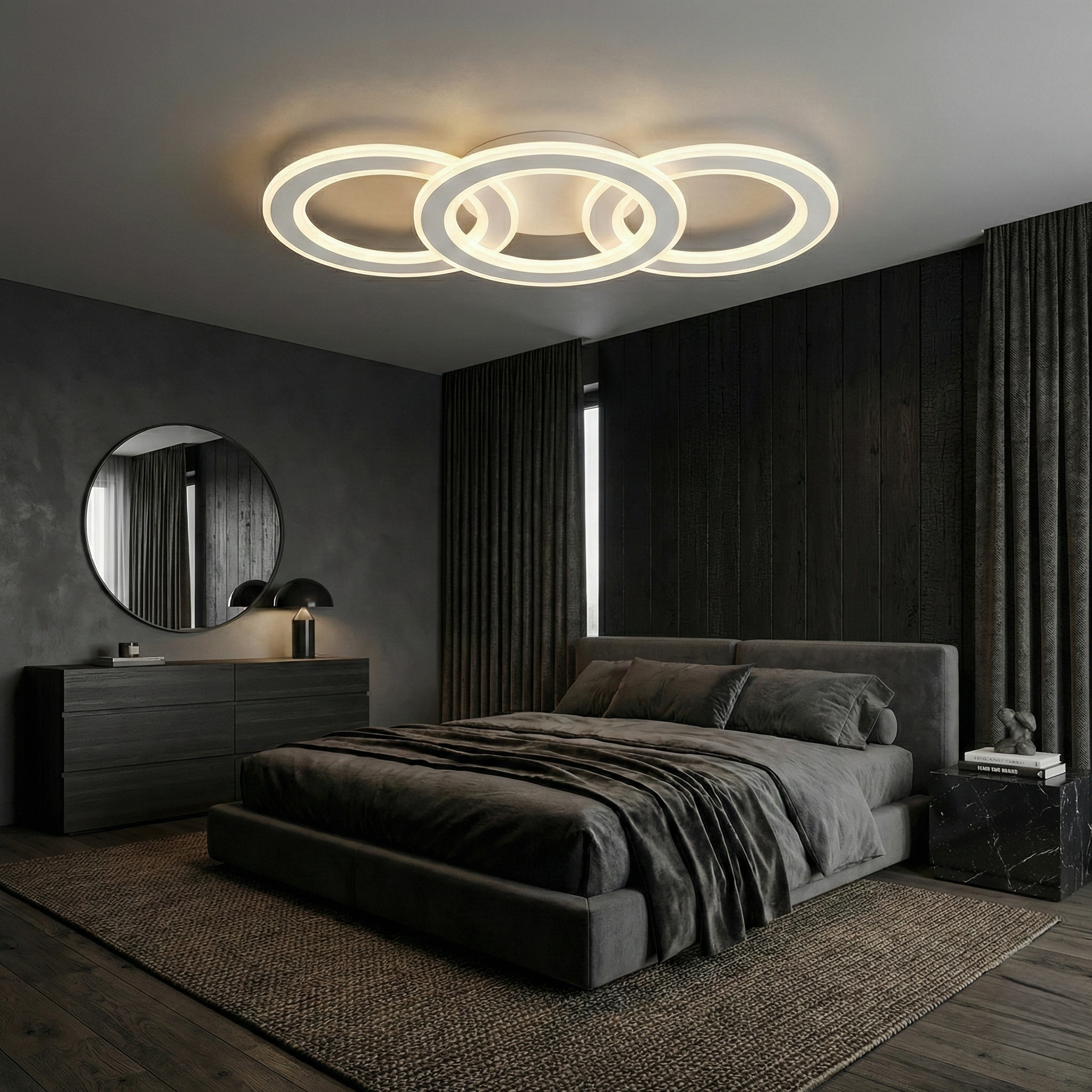 Lustra LED Triple Circle GRIDLINE Alba Echivalent 500W Telecomanda