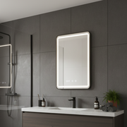 Oglinda LED Lucida Black Frame - 60x80 cm, Rama Neagra, 3 Tipuri de Lumina, Dezaburire si Ceas