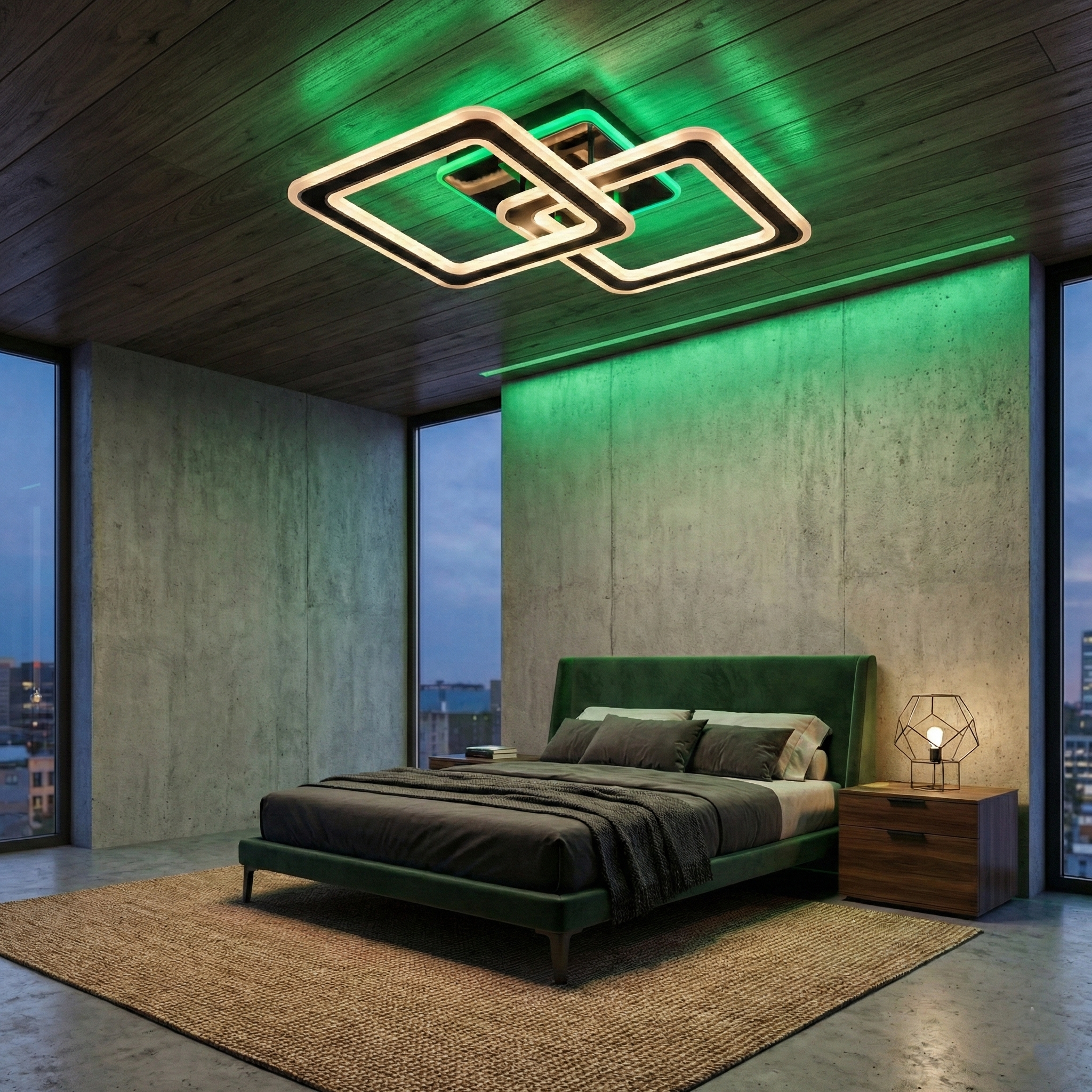 Lustra LED Two Square GRIDLINE Neagra RGB Echivalent 500W Telecomanda