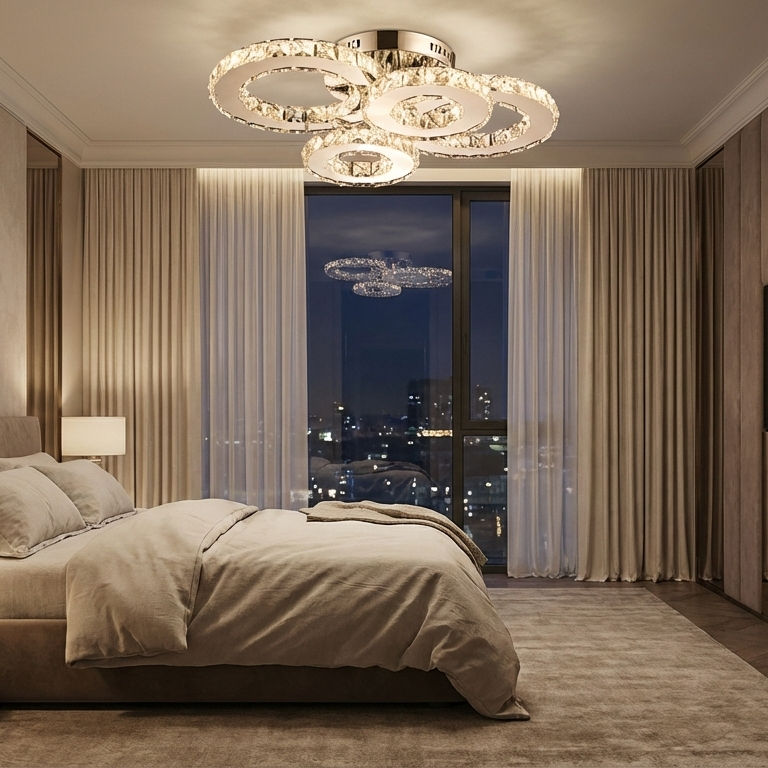 Lustra LED 2+2 CIRCLE Chrome Cristal Telecomanda Echivalent 400W