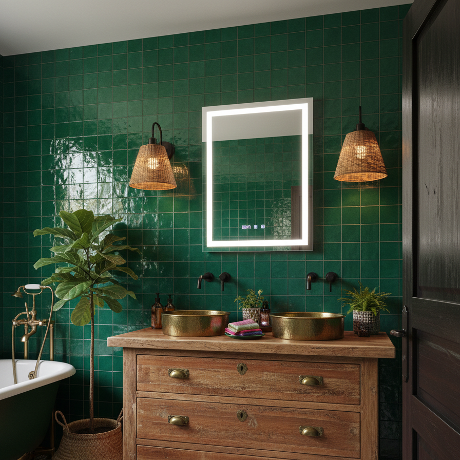 Oglinda LED Modena Smart Vertical - 60x80 cm, 3 Tipuri de Lumina, Dezaburire, Ceas si Temperatura