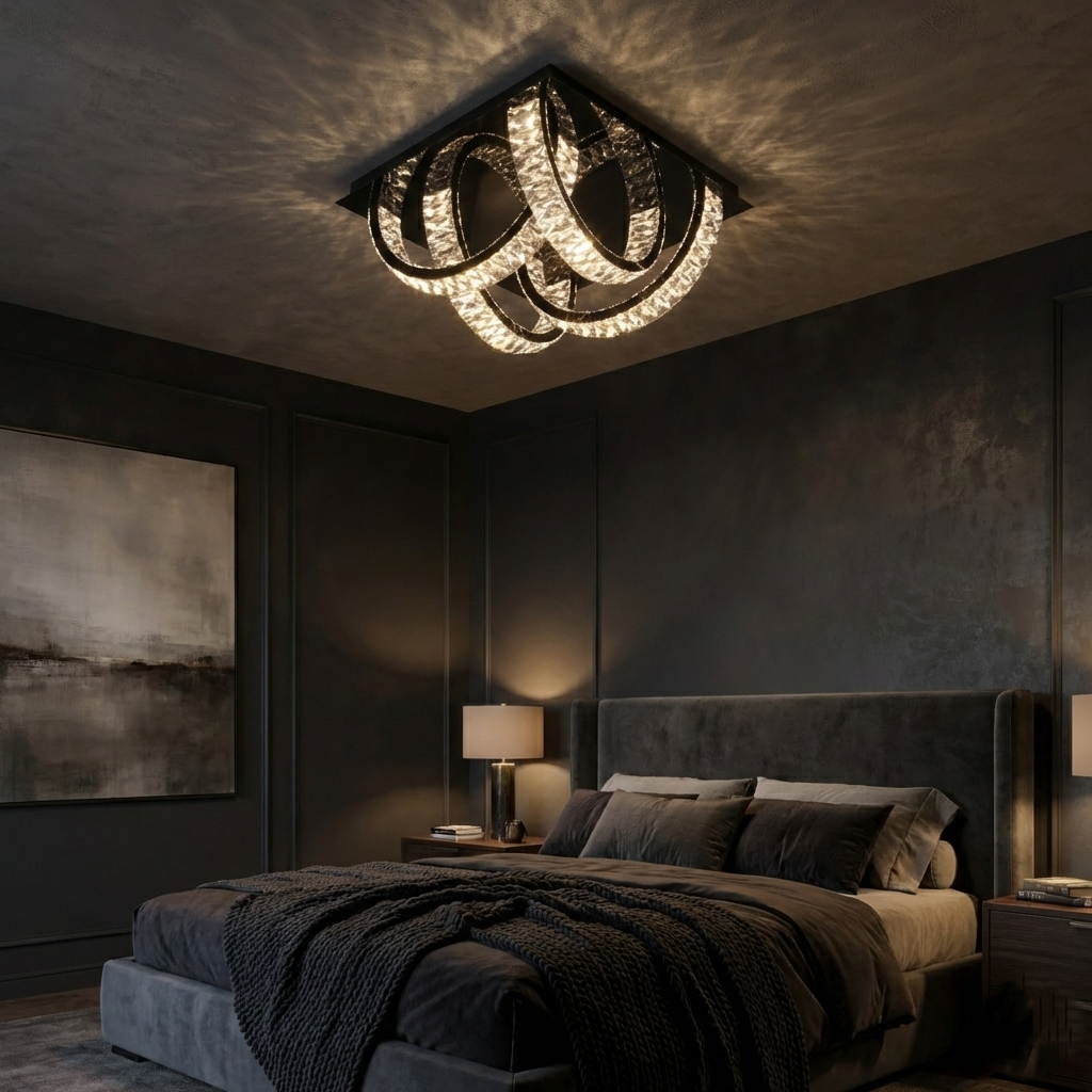 Lustra LED Cristal PREMIUM Aplicata TULA BLACK Echivalent 300W Telecomanda