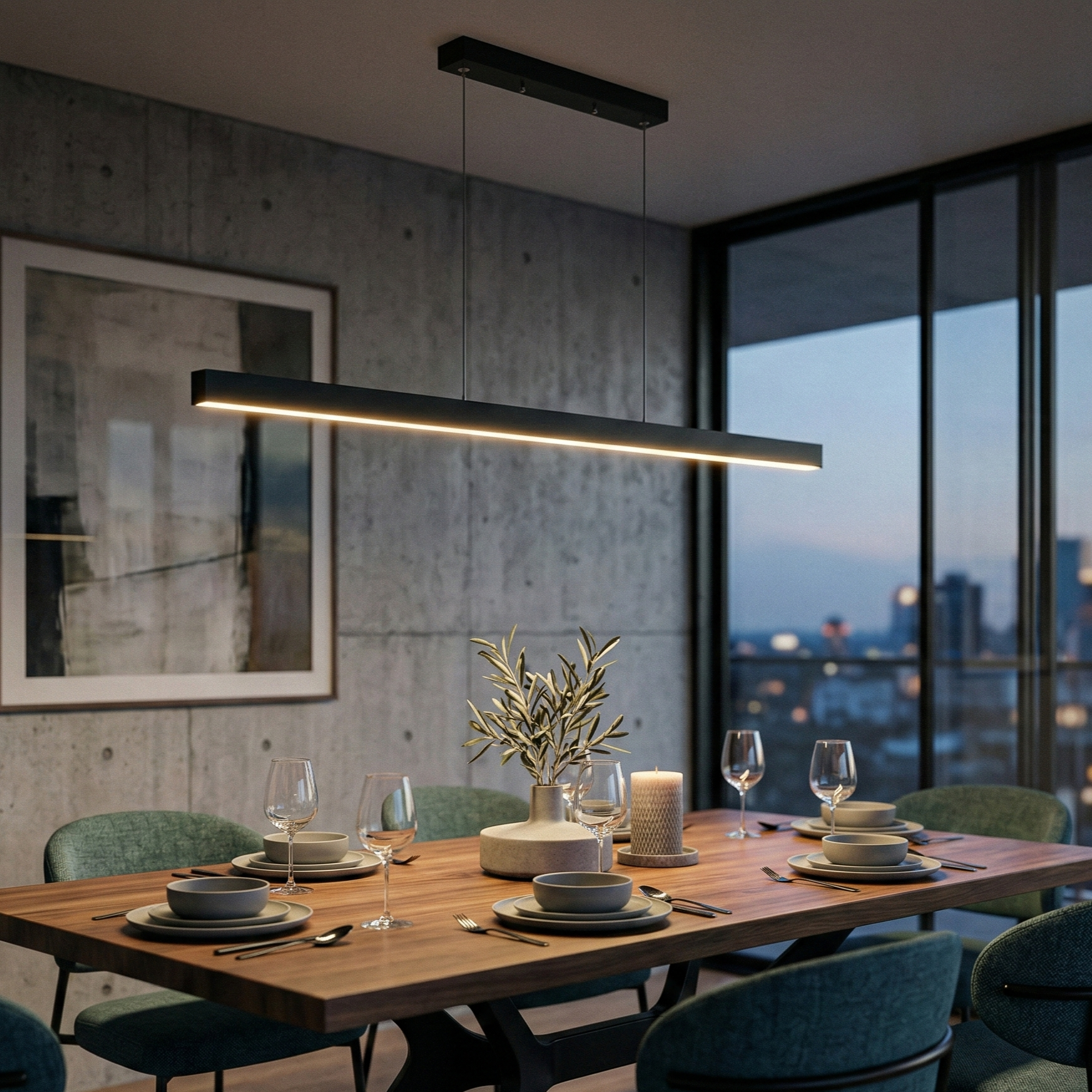Lustra LED Suspendata Liniara Neagra LINA 120cm 3 Lumini din Buton Echivalent 300W