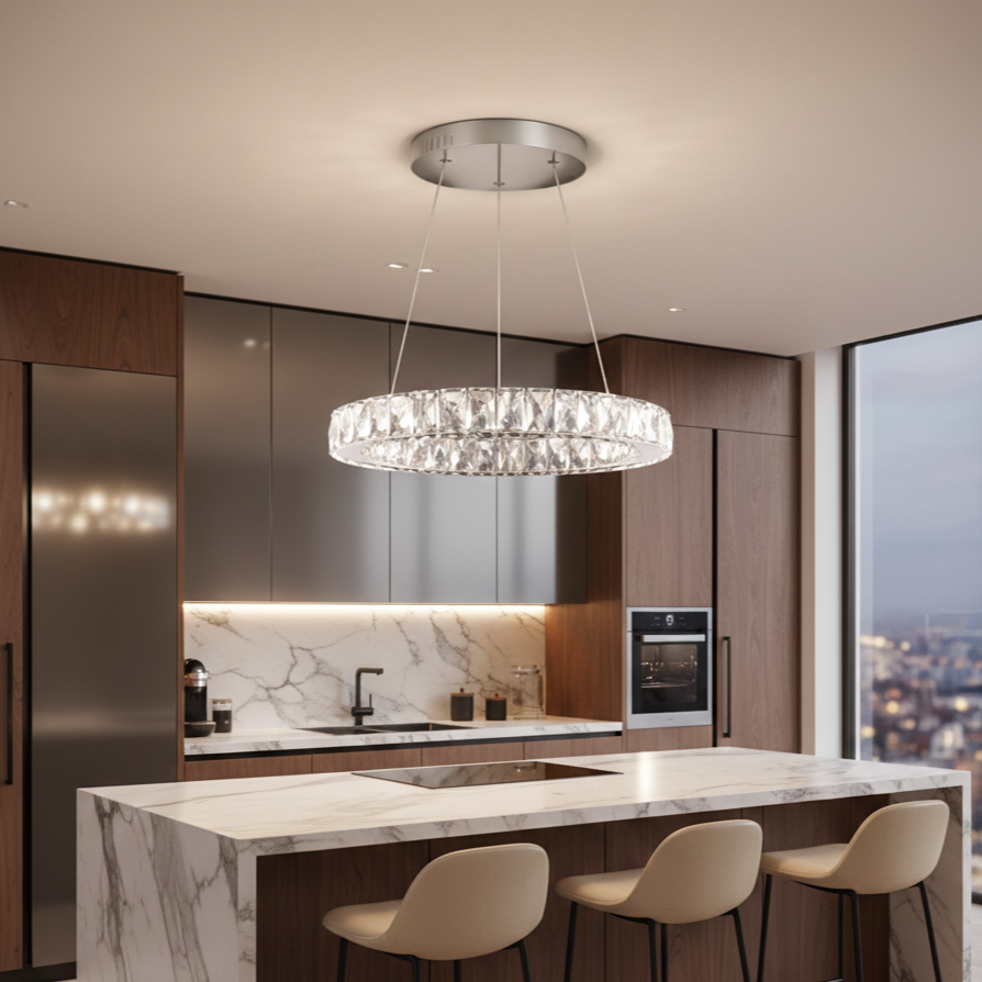 Lustra LED Cristal 1 Segment 40cm Chrome Echivalent 200W Telecomanda