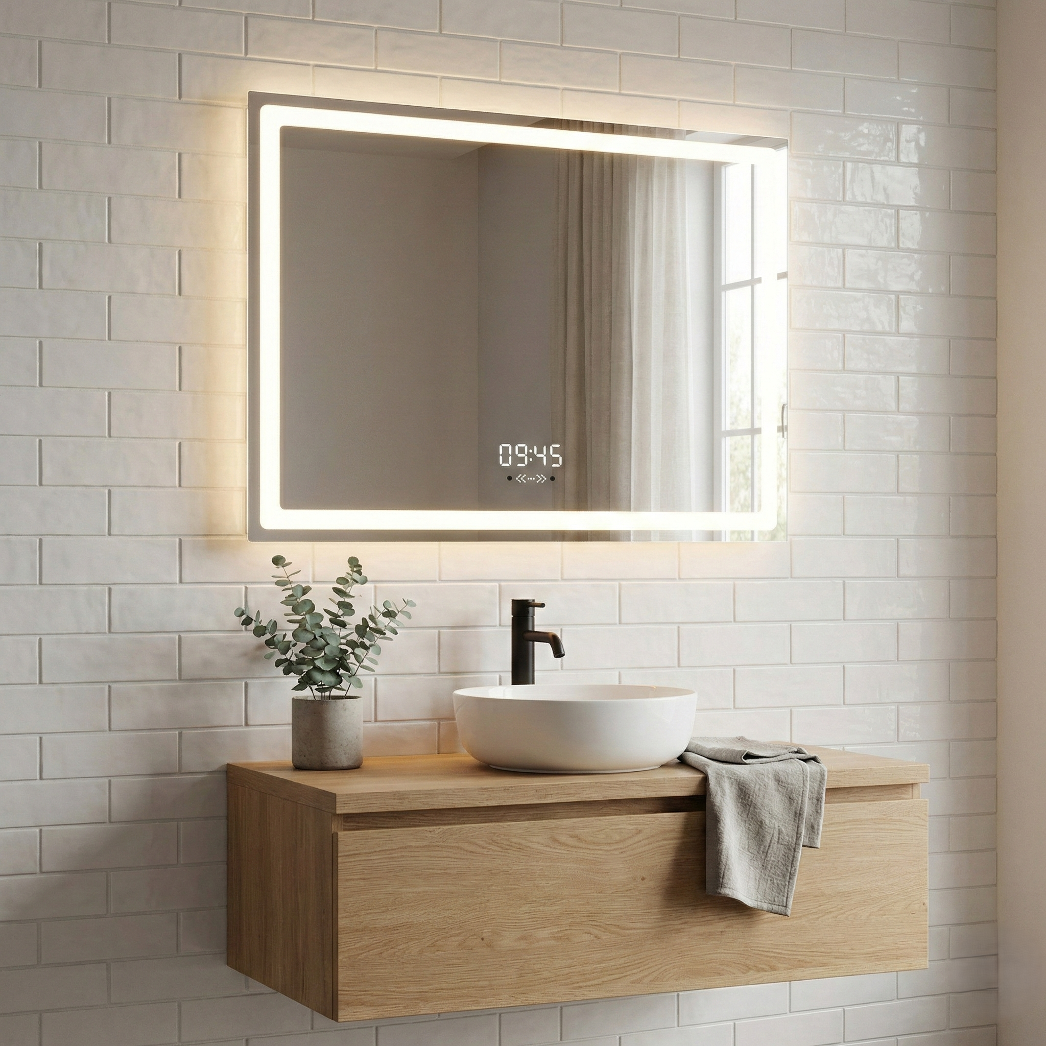 Oglinda LED CORTELLA - 80x60cm Dezaburire si Ceas, Senzor, 3 Lumini