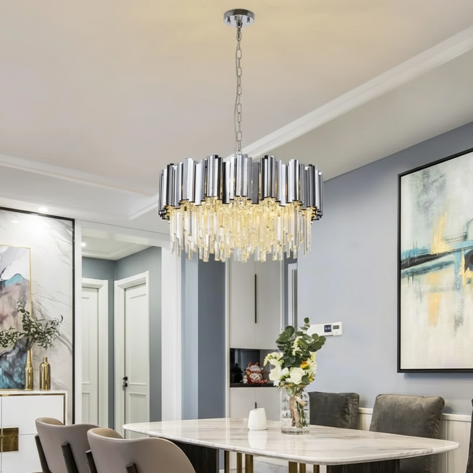 Candelabru Cristal GLORY SILVER 50CM Cu Lant