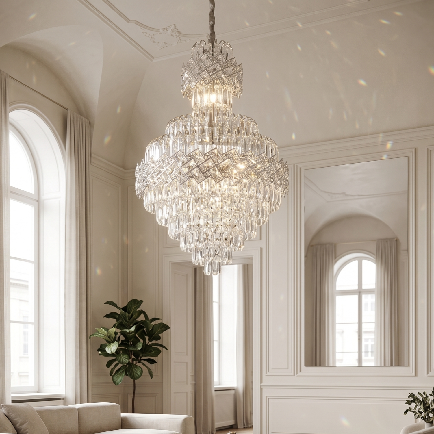 Candelabru Cristal Malli Silver Luxury Double Level 90x60CM