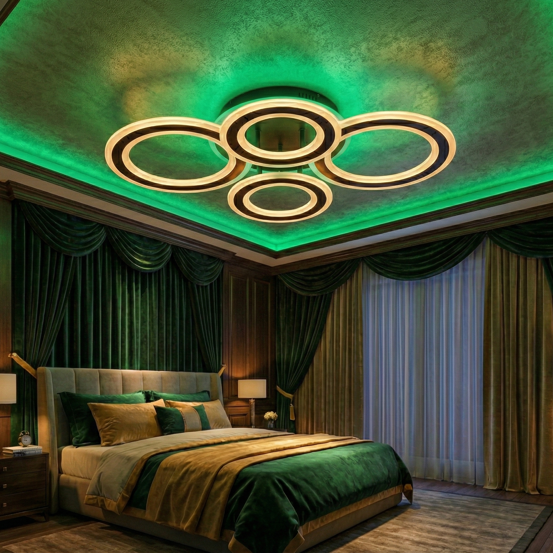 Lustra LED 4 Circle GRIDLINE RGB Neagra Echivalent 600W Telecomanda