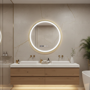 Oglinda LED Rotunda AURA Rama Aurie 50cm Functie Dezaburire, Touch si 3 Lumini