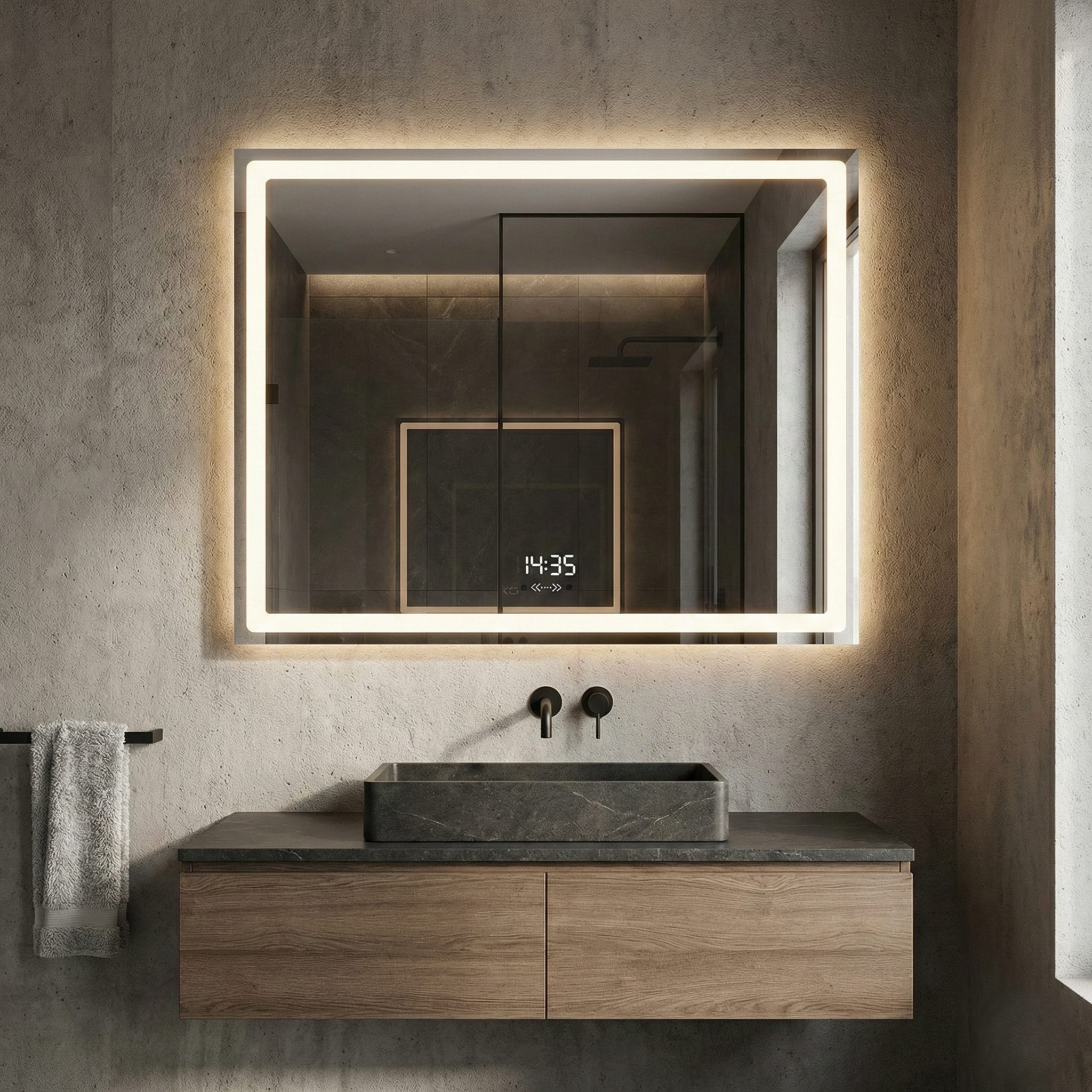 Oglinda LED CORTELLA - 80x60cm Dezaburire si Ceas, Senzor, 3 Lumini