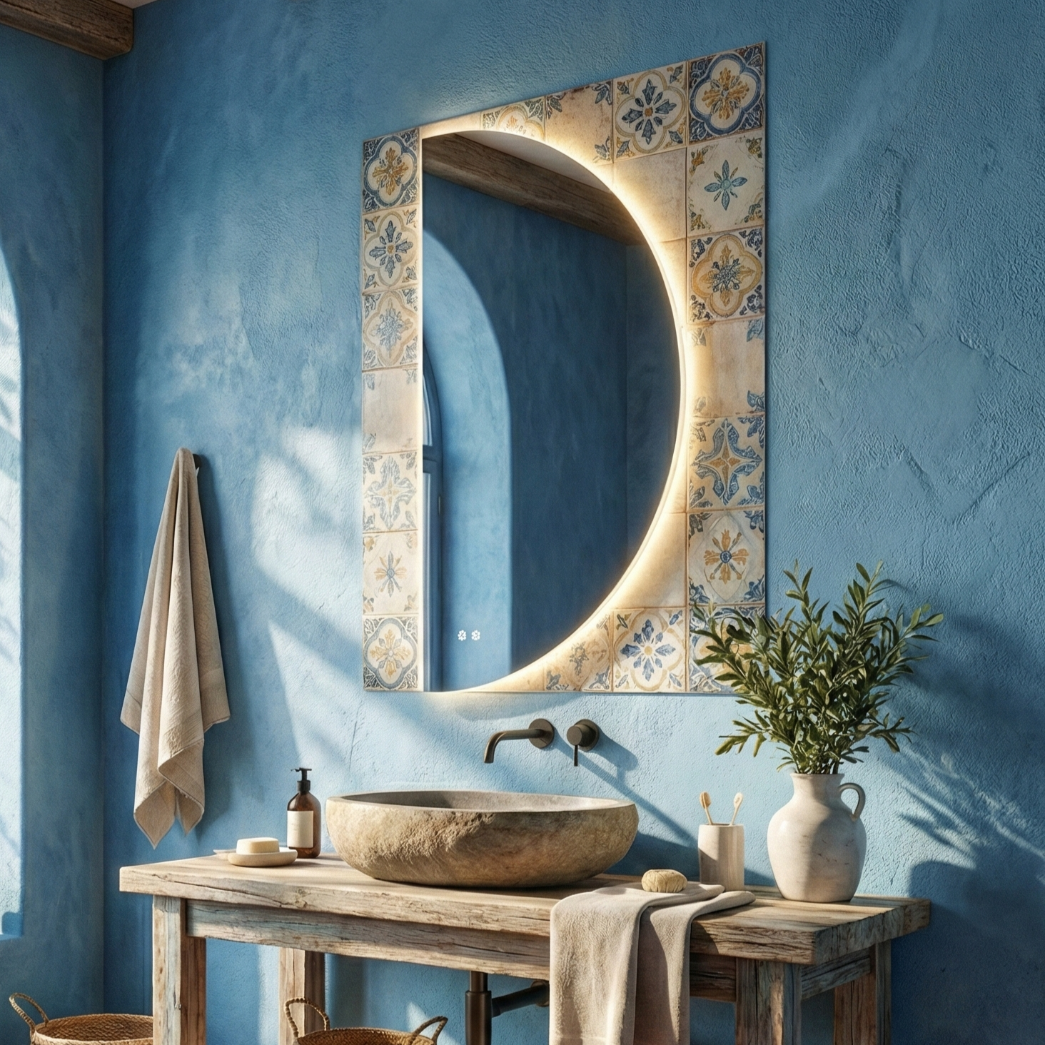 Oglinda LED MEZZALUNA - 50x100 cm 3 Lumini, Senzor, Dezaburire si Ceas