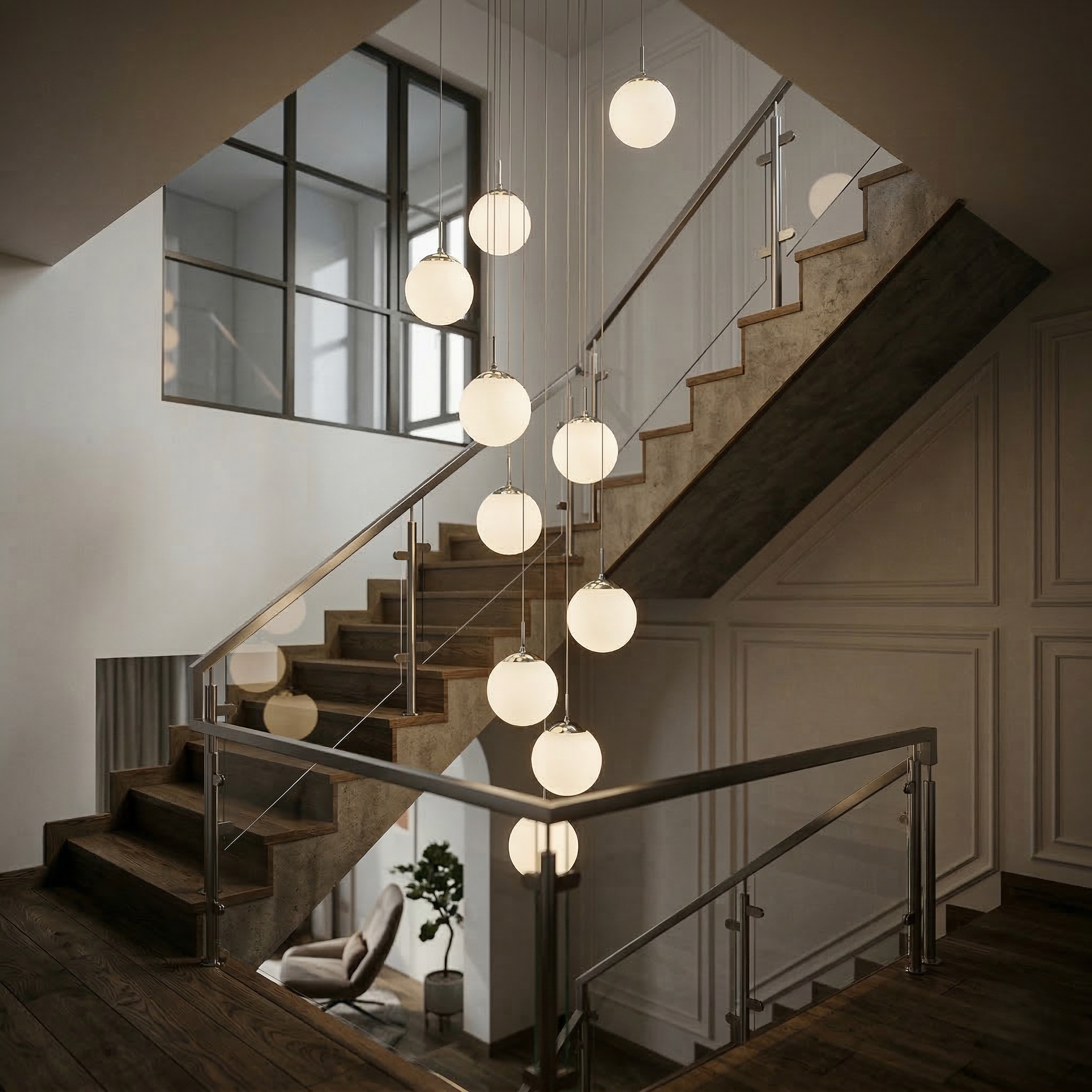 Lustra Abajur Mat Silver Luxury STAIRCASE Gigant 12xE27