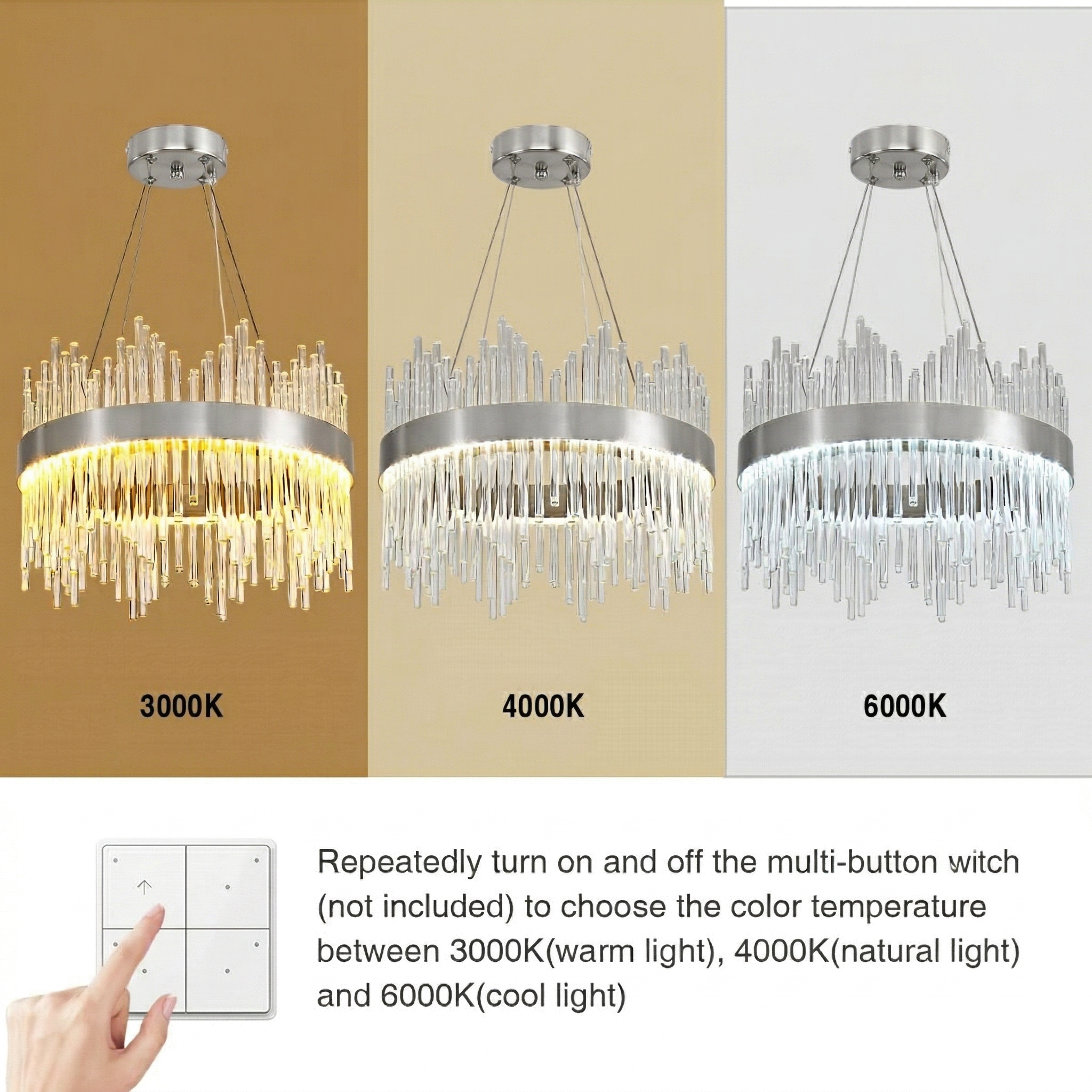 Lustra LED Suspendata CROWN Silver Cristal 40cm Echivalent 300W