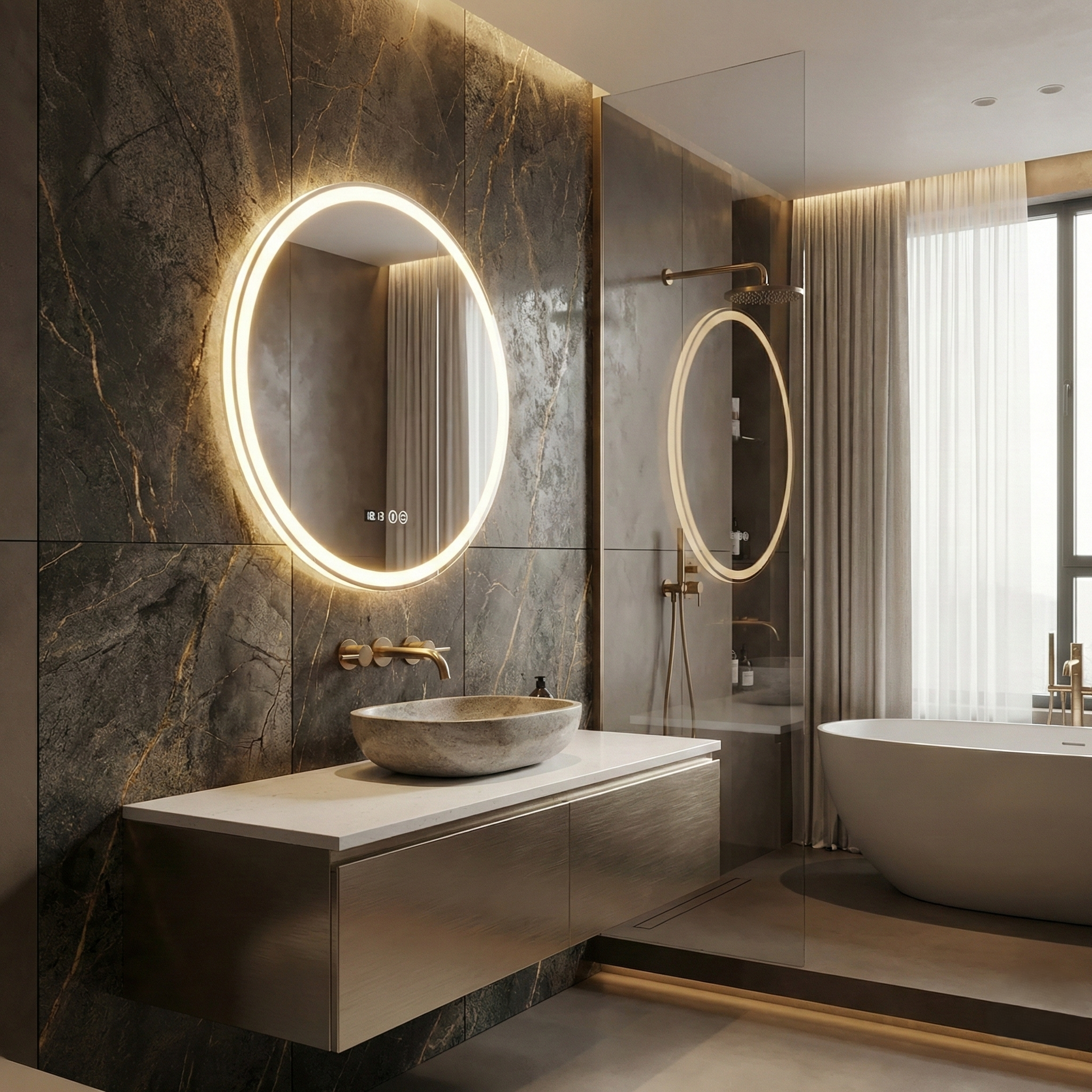 Oglinda LED Rotunda VENESSIA 60CM cu Dezaburire, Senzor si 3 Lumini