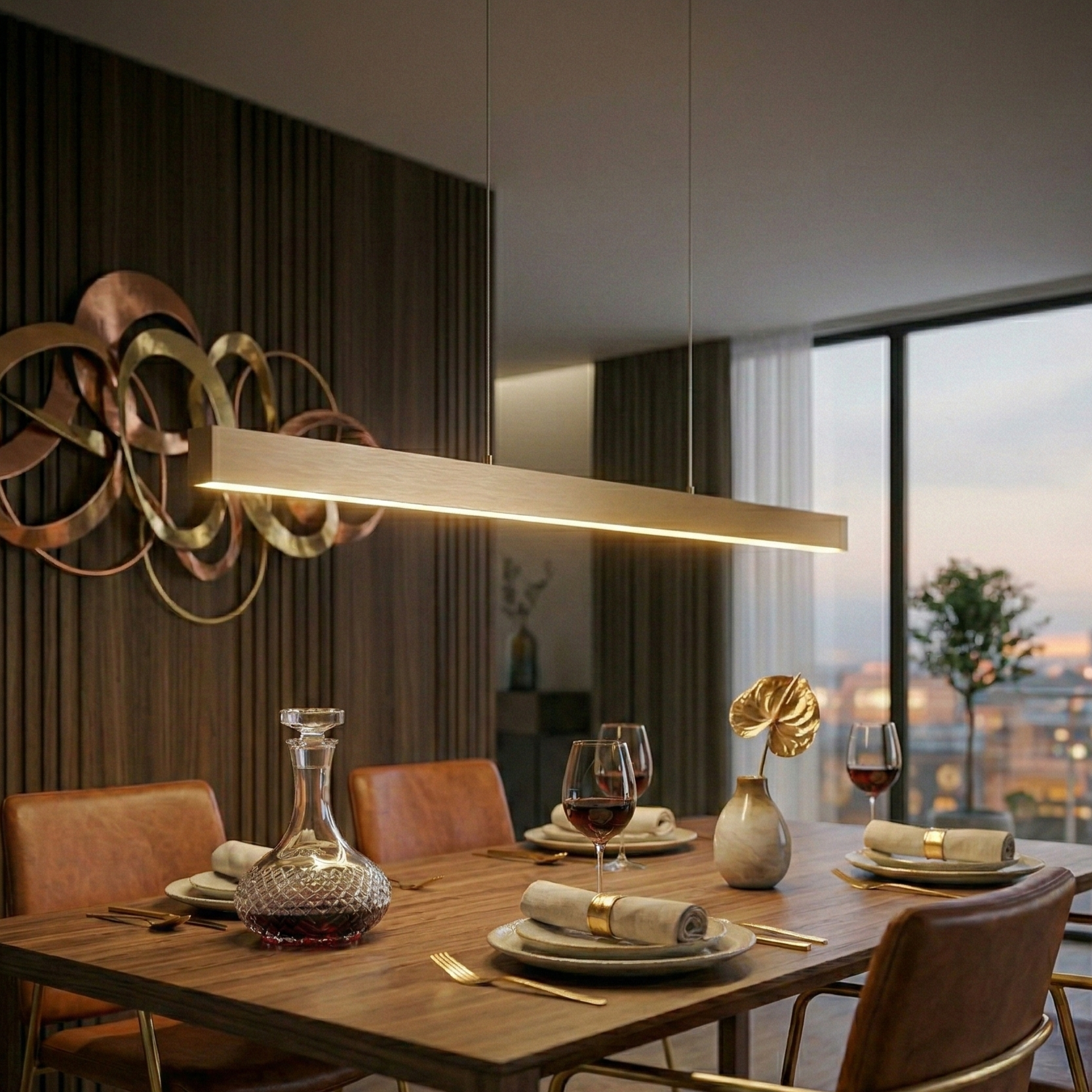Lustra LED Suspendata Liniara Gold LINA 120cm 3 Lumini din Buton Echivalent 300W