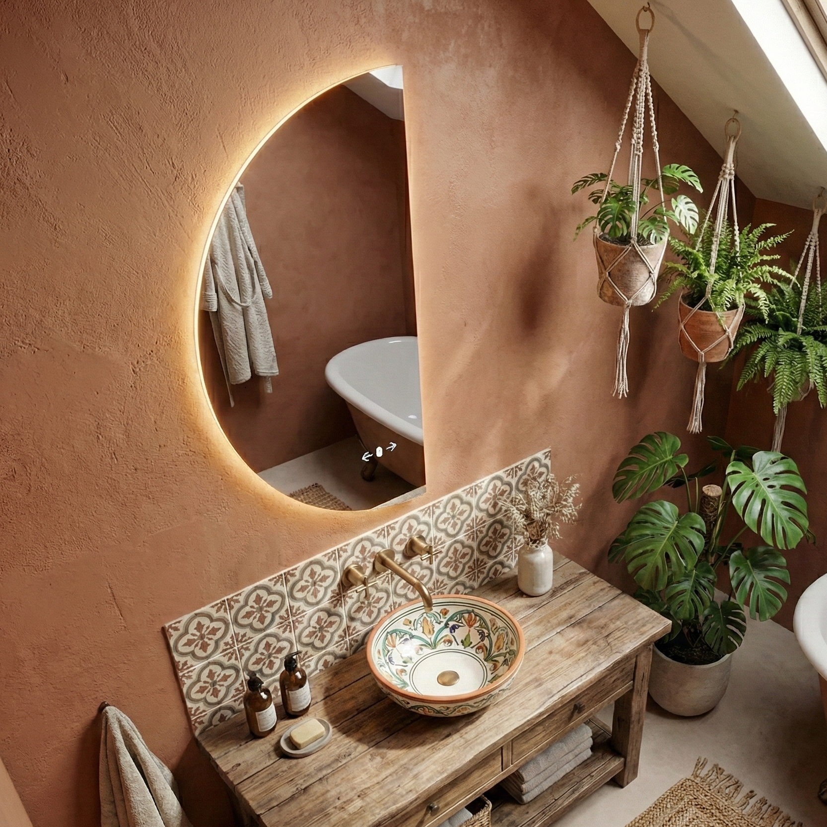 Oglinda LED MEZZALUNA - 80x150 cm 3 Lumini, Senzor, Dezaburire si Ceas