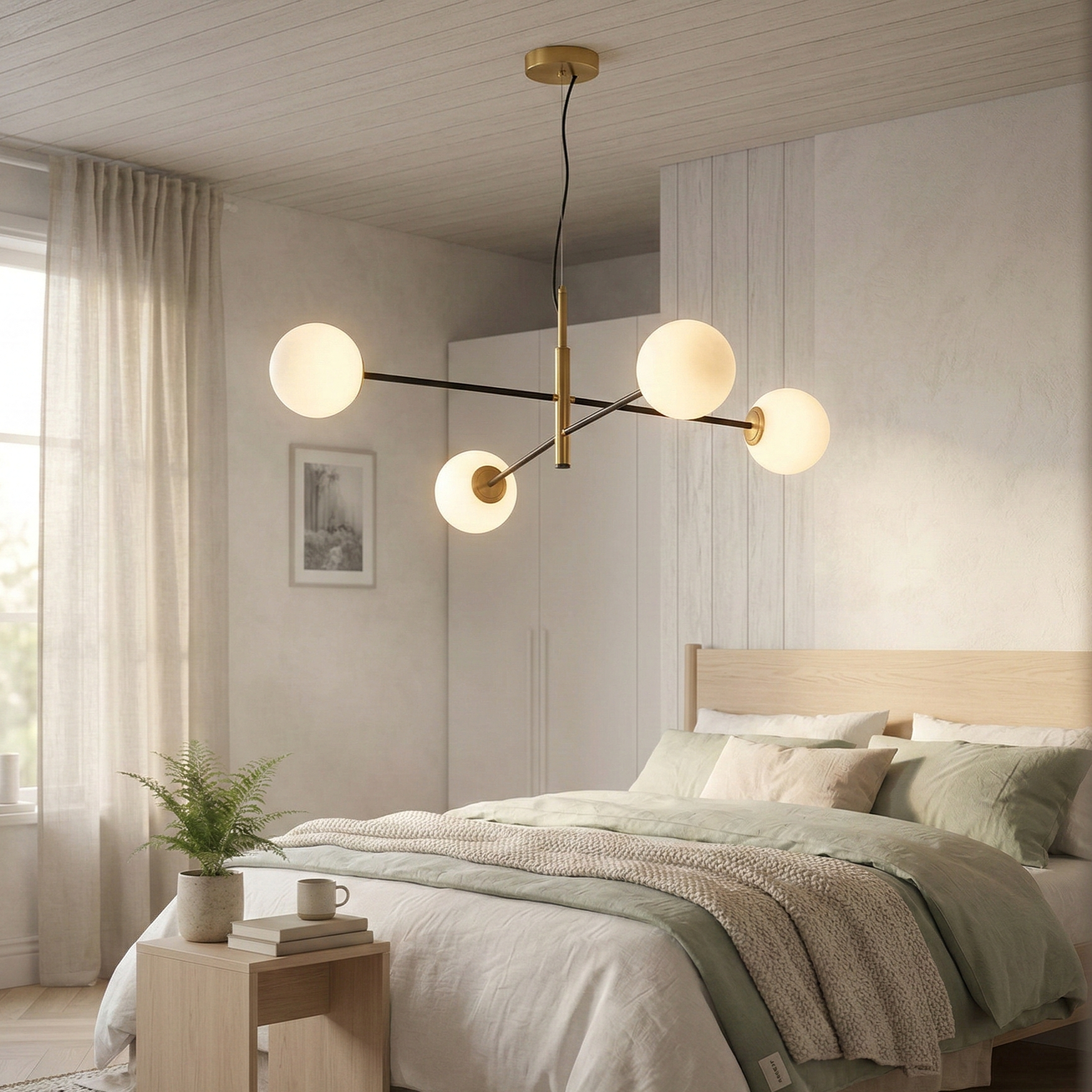 Lustra Abajur MAT Black+Gold Suspendata SOLVIK 4xG9