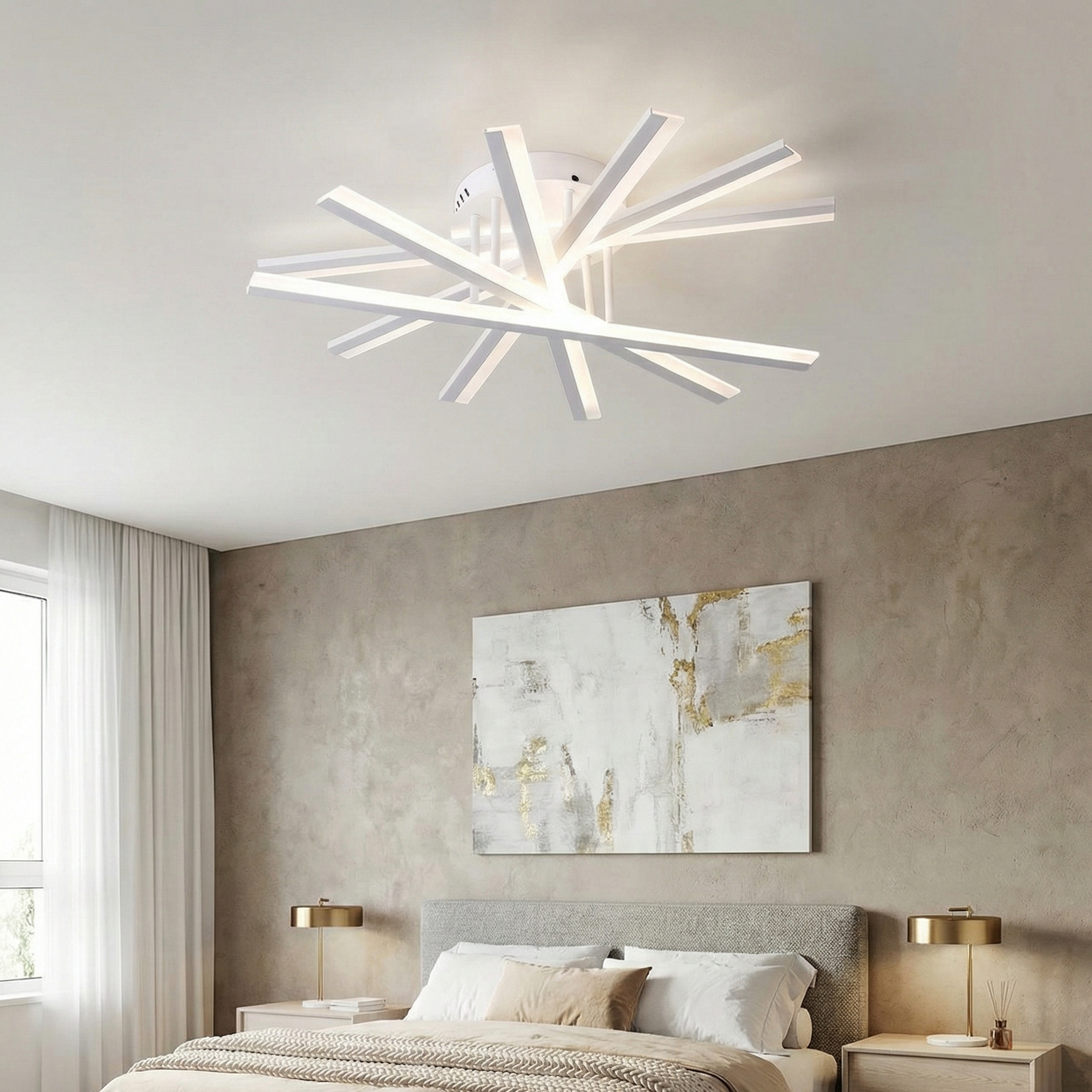 Lustra LED 6 CROSS LINNES Alb Echivalent 600W Telecomanda