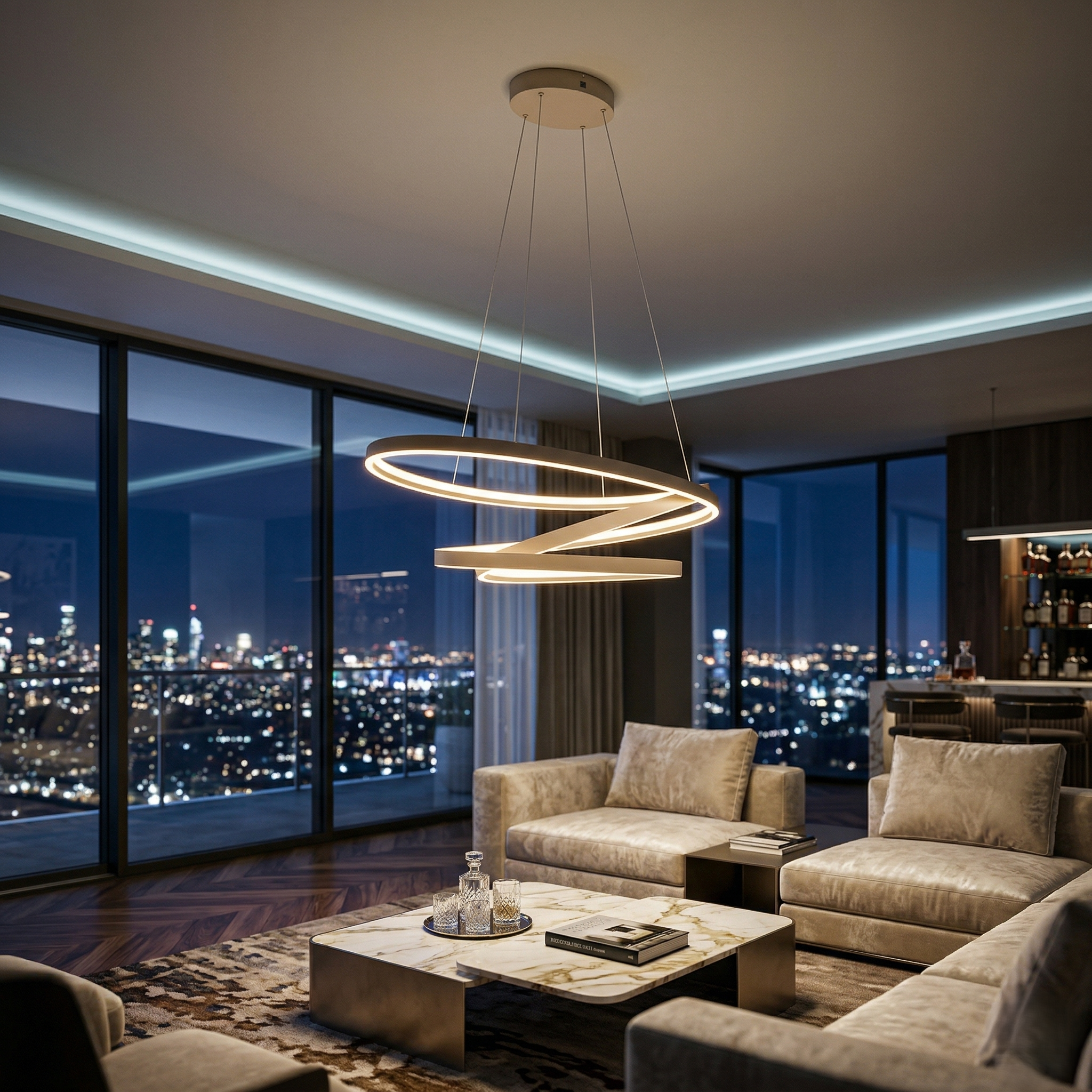 Lustra LED Suspendata Ciola Beige CINQUE Premium Echivalent 1200W