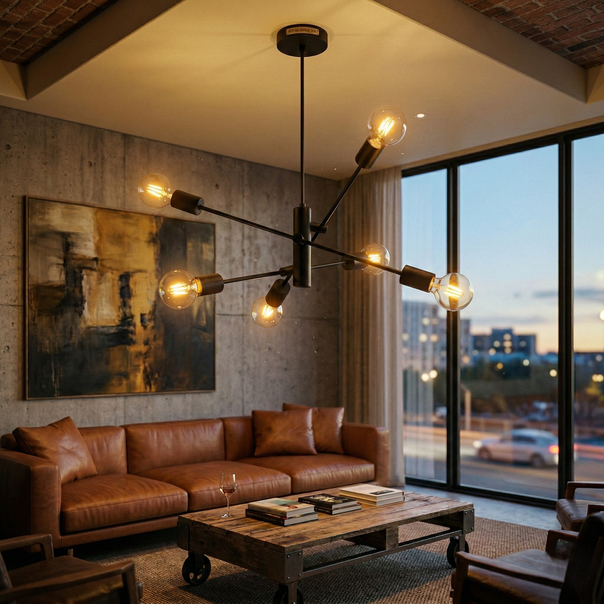 Lustra Stil Nordic Black Mid-Century 6xE27