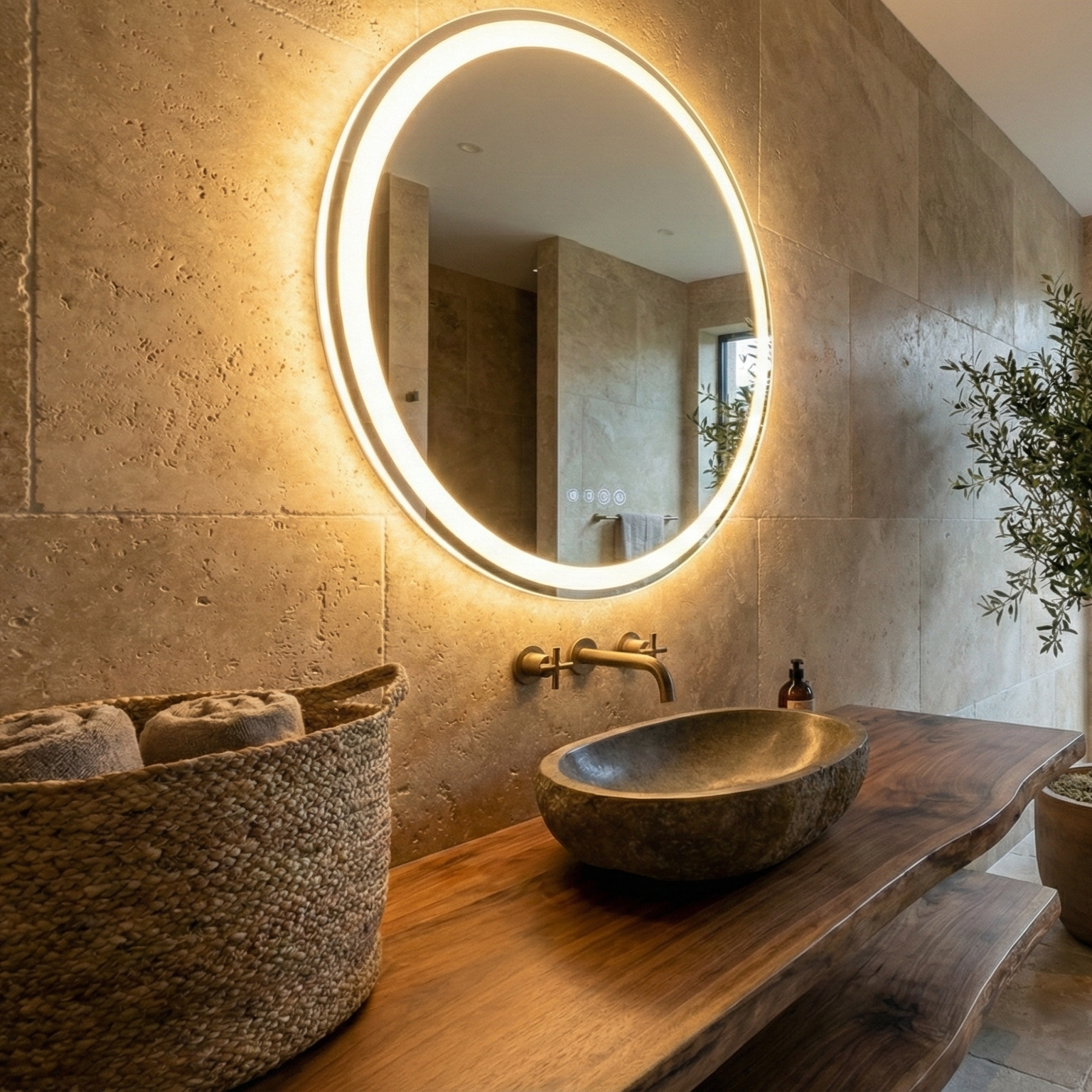 Oglinda LED Rotunda VENESSIA 60CM cu Dezaburire, Senzor si 3 Lumini